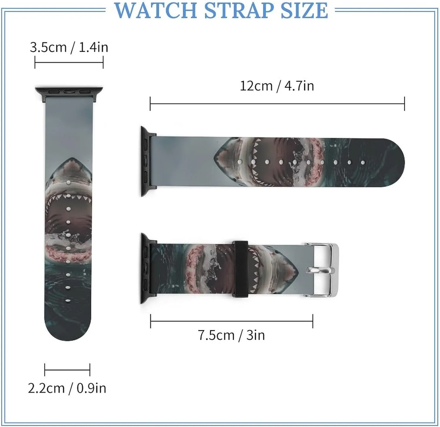 Ferocious White Shark Soft Silicone Watch Band Compatible with IWatch Breathable Adjustable Sport Strap
