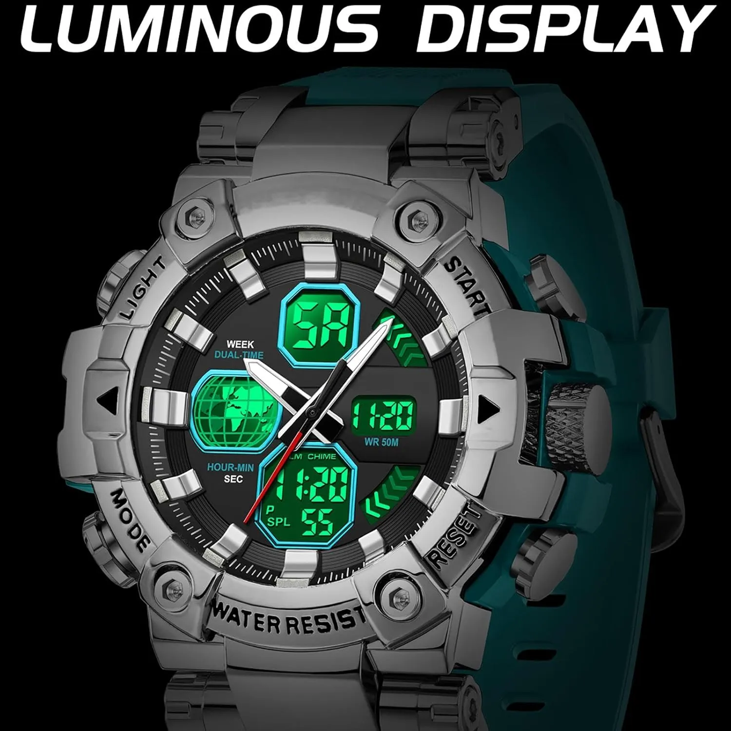 findtime Relojes para Hombres Watches for Men Blue Mens Watches Waterproof Military Tactical Sport Running Digital Analog Stopwatch