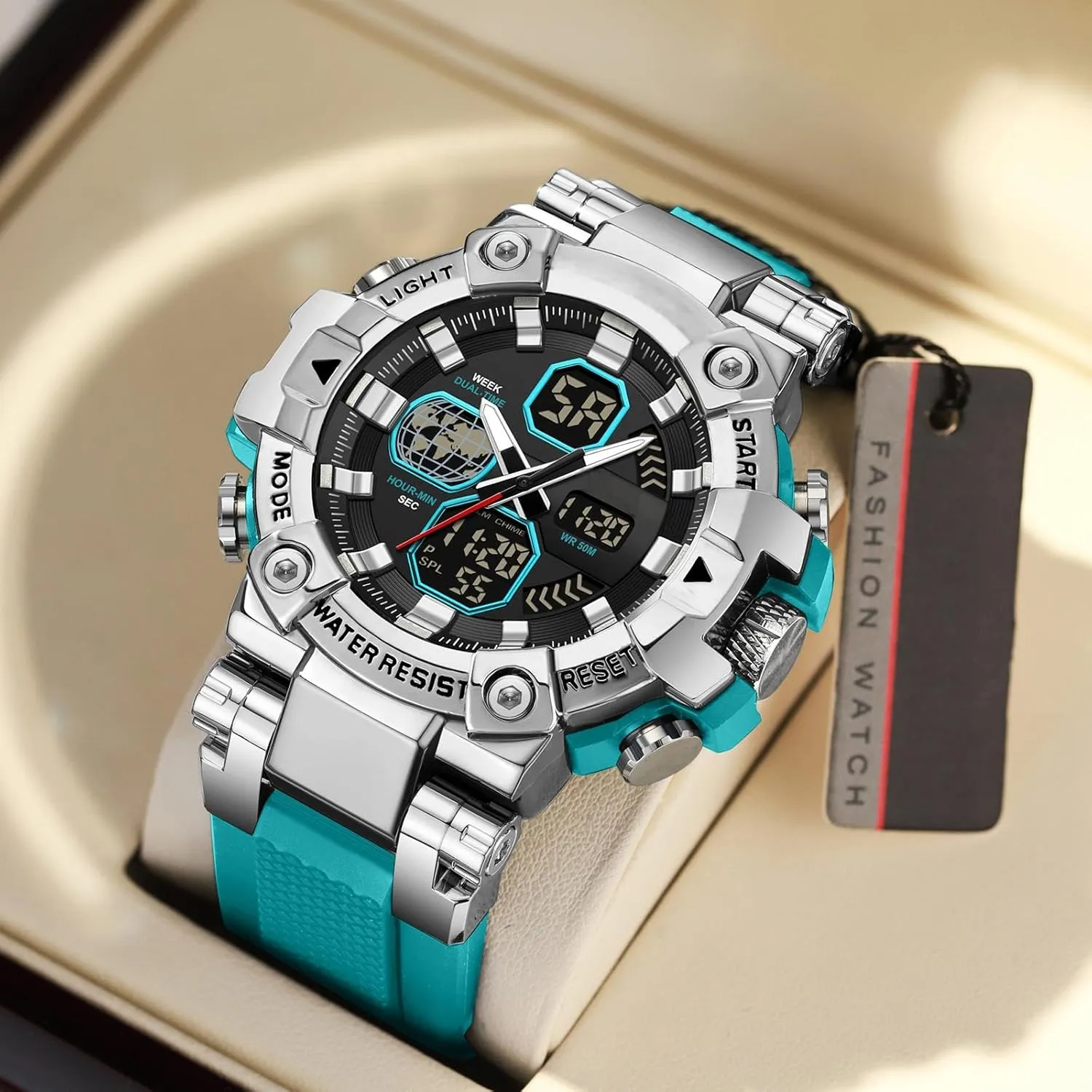 findtime Relojes para Hombres Watches for Men Blue Mens Watches Waterproof Military Tactical Sport Running Digital Analog Stopwatch