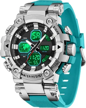 findtime Relojes para Hombres Watches for Men Blue Mens Watches Waterproof Military Tactical Sport Running Digital Analog Stopwatch