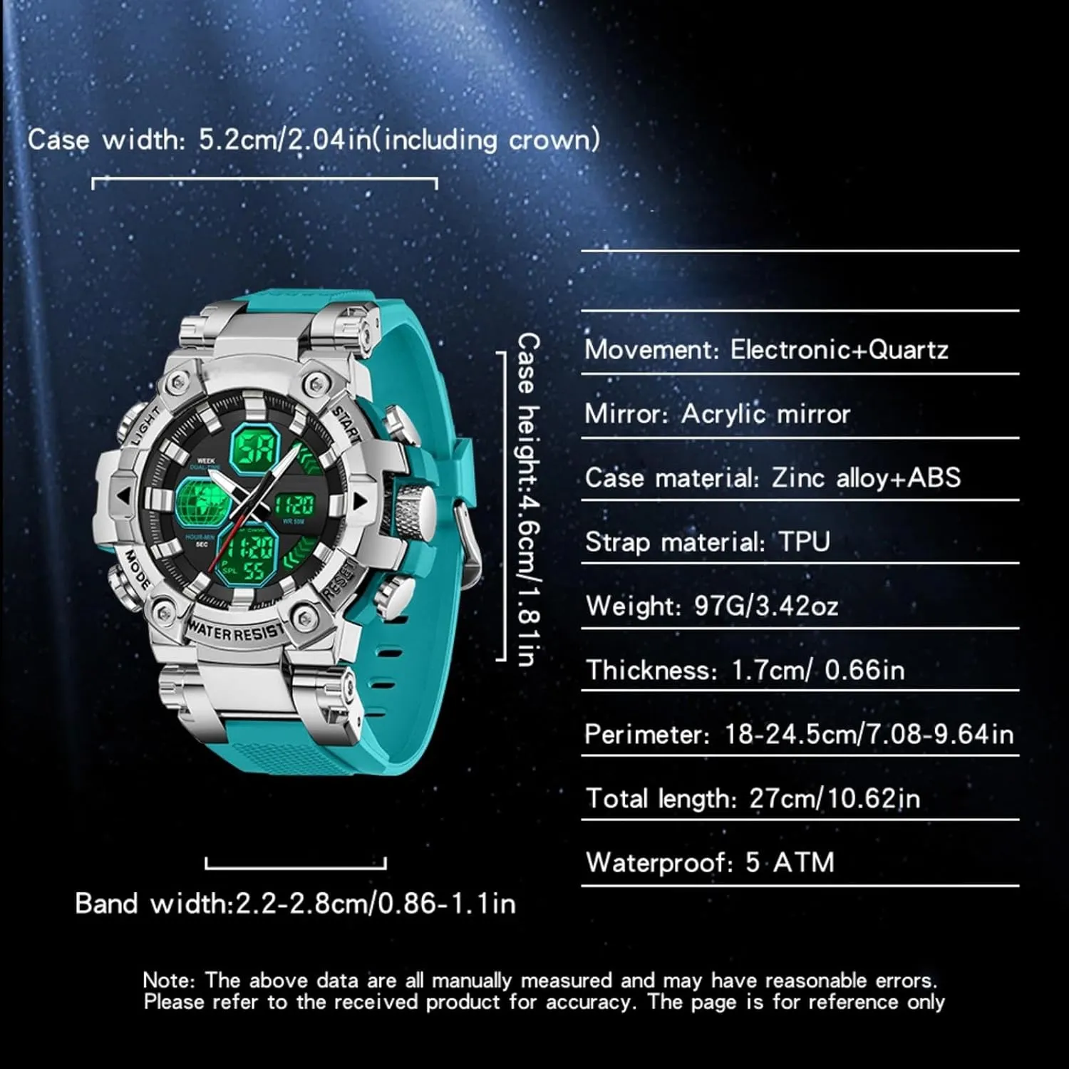 findtime Relojes para Hombres Watches for Men Blue Mens Watches Waterproof Military Tactical Sport Running Digital Analog Stopwatch