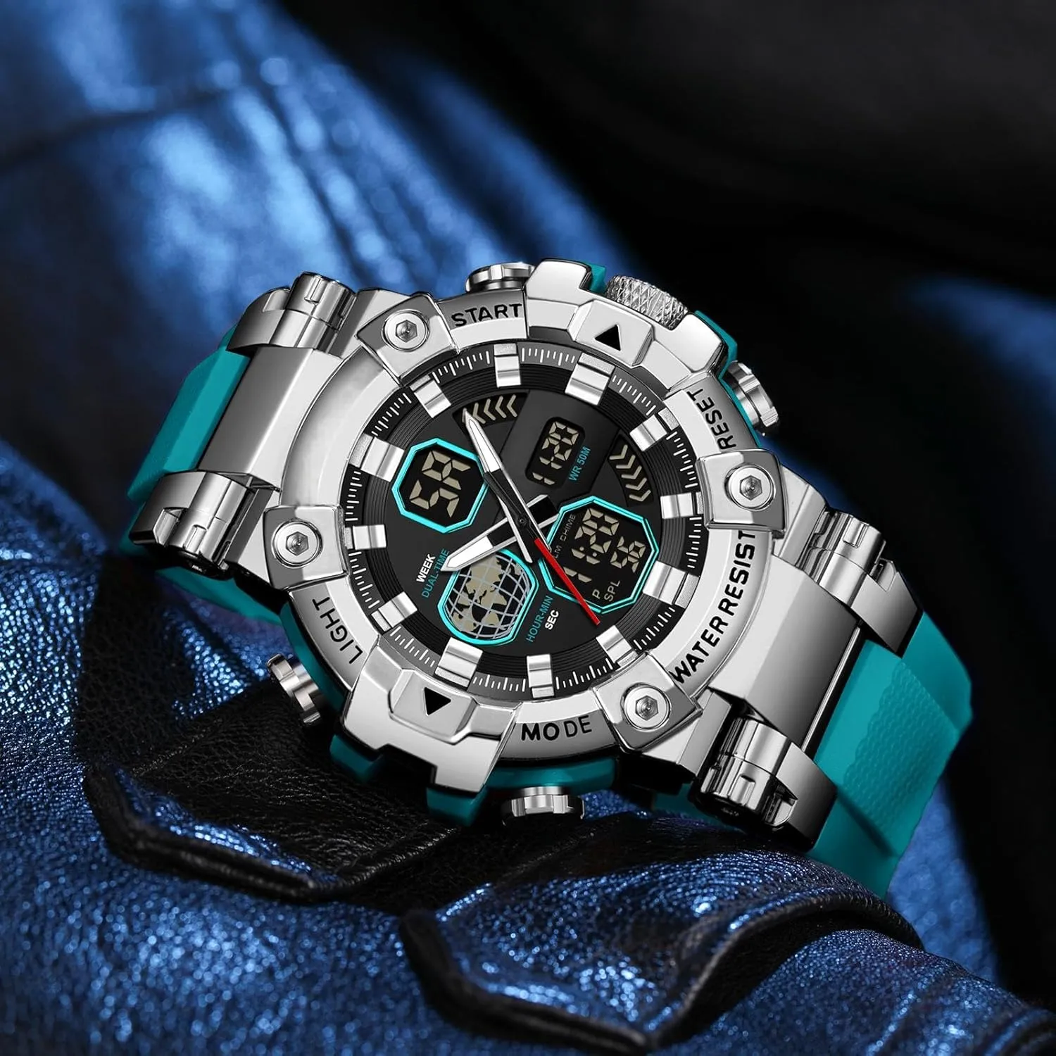 findtime Relojes para Hombres Watches for Men Blue Mens Watches Waterproof Military Tactical Sport Running Digital Analog Stopwatch