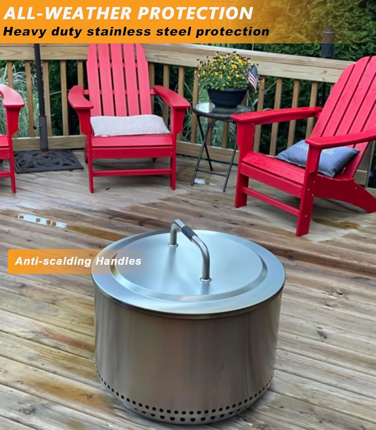 Fire Pit Lid for Solo Stove Yukon 2.0 & 1.0 Accessories, Stainless Steel Fire Pit Cover for Solo Stove Lid 27" Yukon and Other Outdoor Firepit Accessories, Shield with Heat Resistant Handle