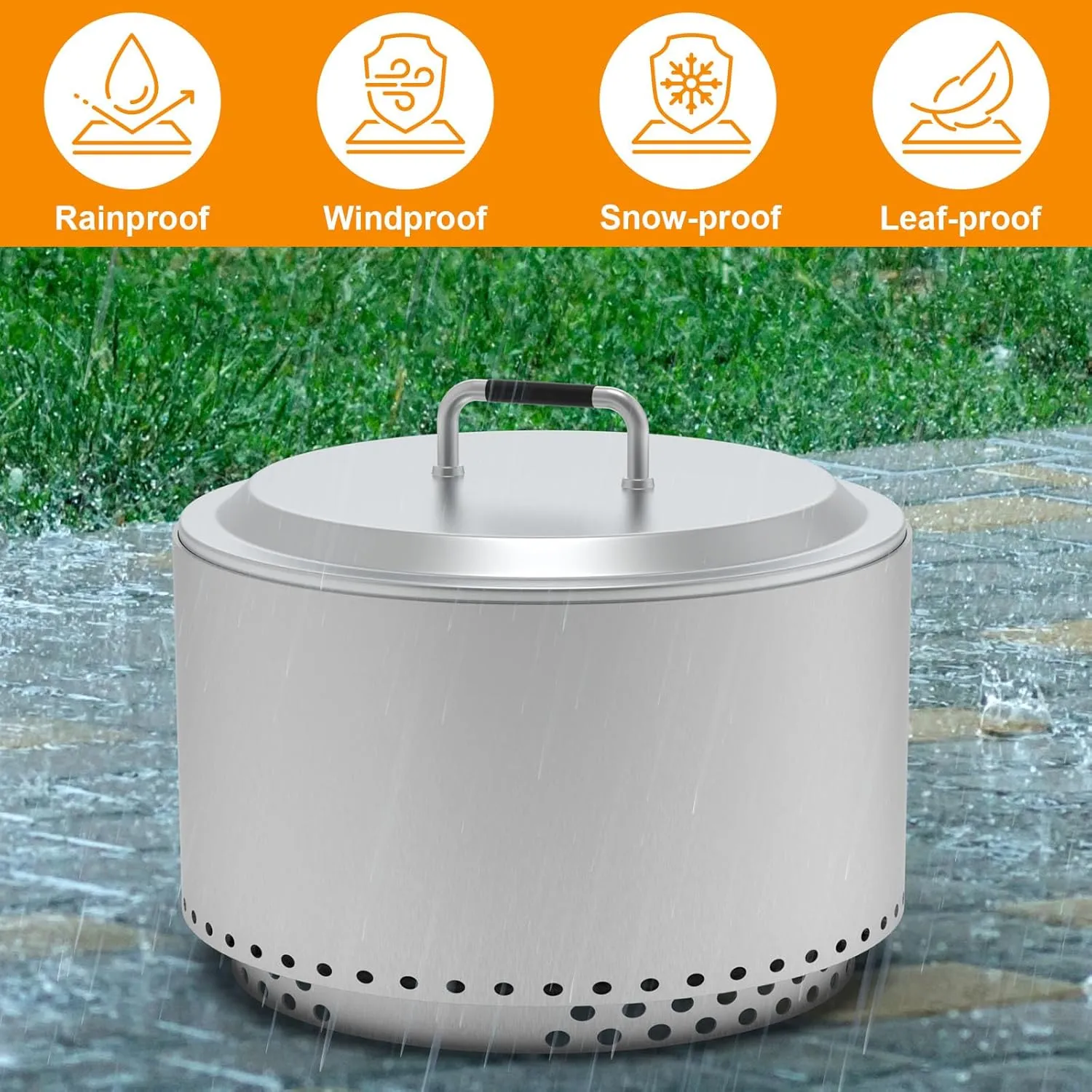 Fire Pit Lid for Solo Stove Yukon 2.0 & 1.0 Accessories, Stainless Steel Fire Pit Cover for Solo Stove Lid 27" Yukon and Other Outdoor Firepit Accessories, Shield with Heat Resistant Handle
