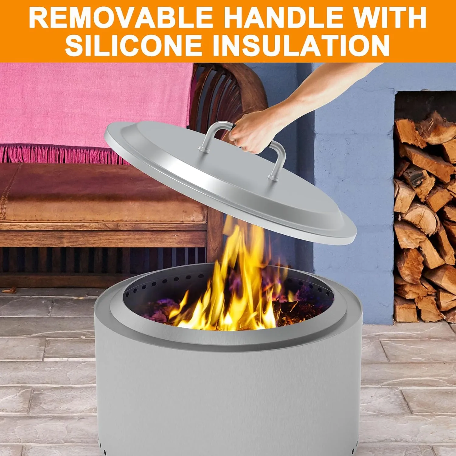 Fire Pit Lid for Solo Stove Yukon 2.0 & 1.0 Accessories, Stainless Steel Fire Pit Cover for Solo Stove Lid 27" Yukon and Other Outdoor Firepit Accessories, Shield with Heat Resistant Handle
