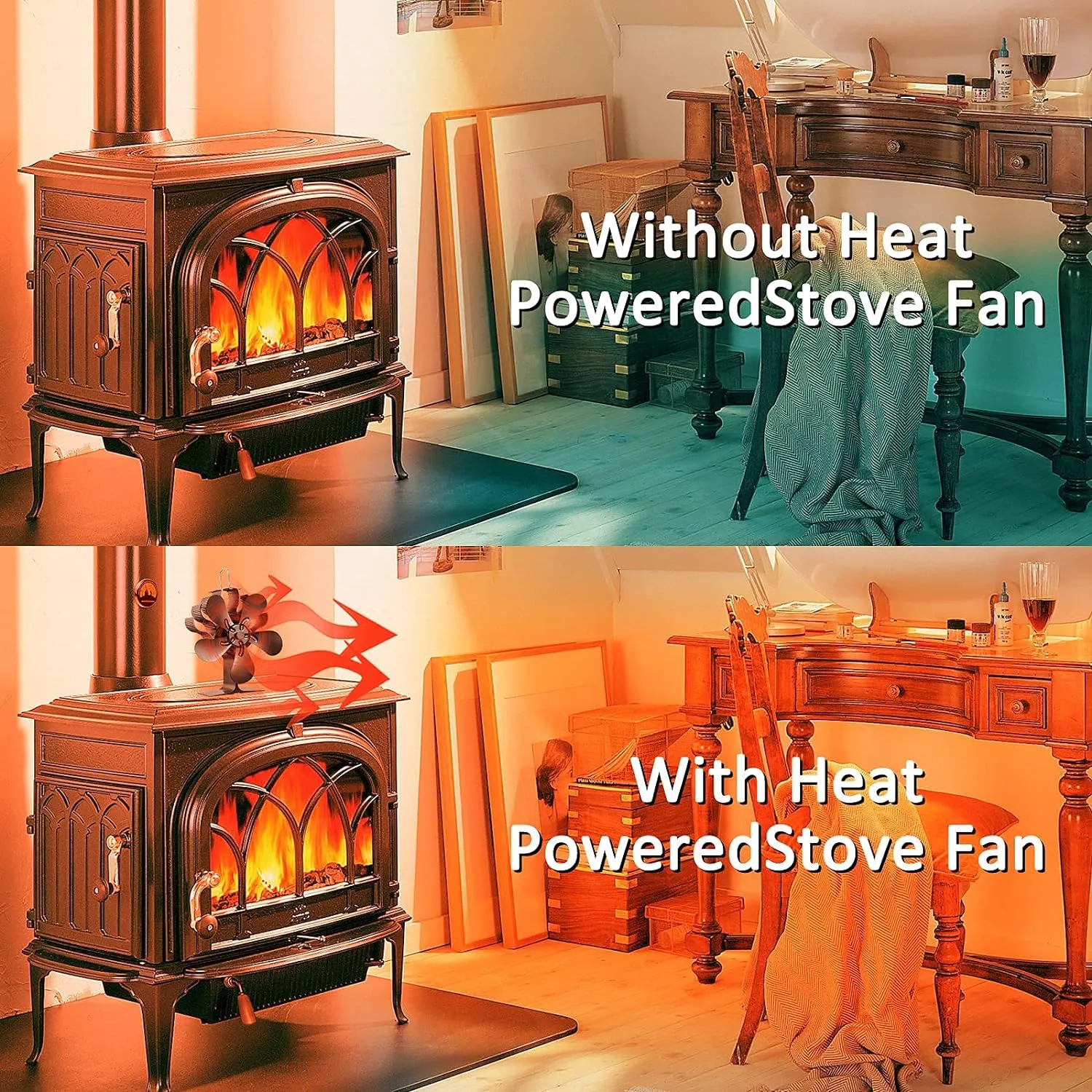 Fireplace Fans, 5 Blades Heat Powered Stove Fan, Wood Stove Fans for Stoves & Fireplaces Silent Heat Powered Fireplace Fan,No Electricity Required for Wood/Log Burner/Fireplace Efficient Heat Distribution Fan