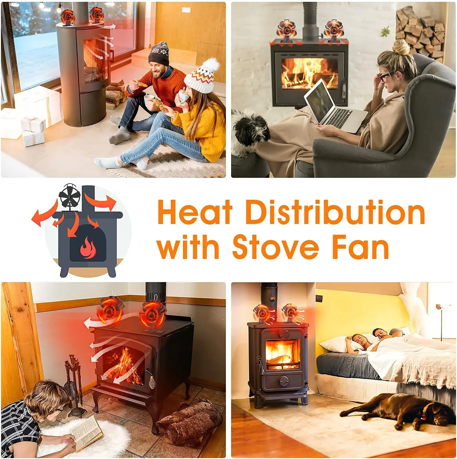 Fireplace Fans, 5 Blades Heat Powered Stove Fan, Wood Stove Fans for Stoves & Fireplaces Silent Heat Powered Fireplace Fan,No Electricity Required for Wood/Log Burner/Fireplace Efficient Heat Distribution Fan