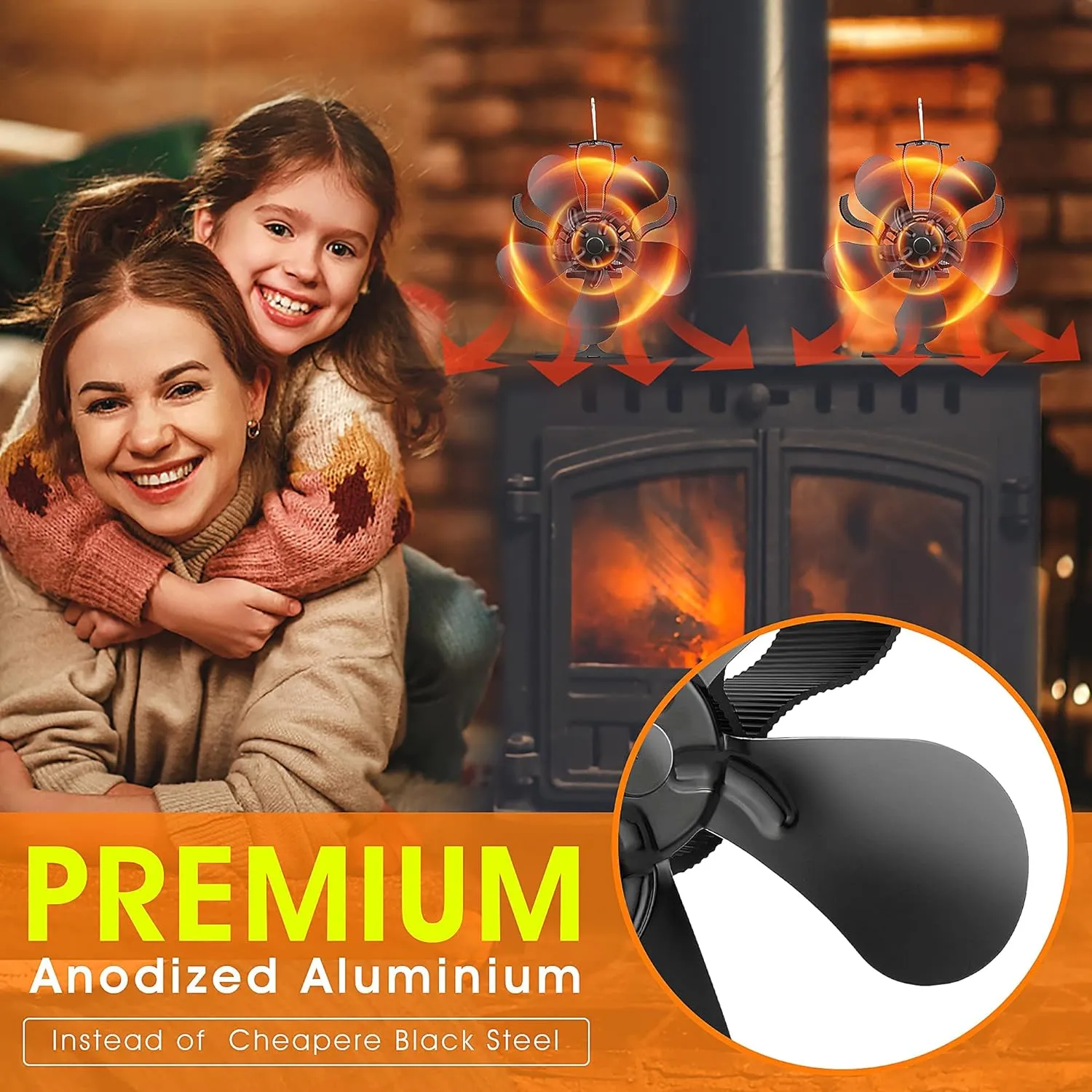 Fireplace Fans, 5 Blades Heat Powered Stove Fan, Wood Stove Fans for Stoves & Fireplaces Silent Heat Powered Fireplace Fan,No Electricity Required for Wood/Log Burner/Fireplace Efficient Heat Distribution Fan
