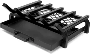 Fireplace Grate 17 Inch- Wood Stove Fireplace Log Grates Set with Ember & Ash Trays Pan, Heavy Duty Wrought Cast Iron Rack Holder Pit for Indoor Outdoor Chimney Hearth