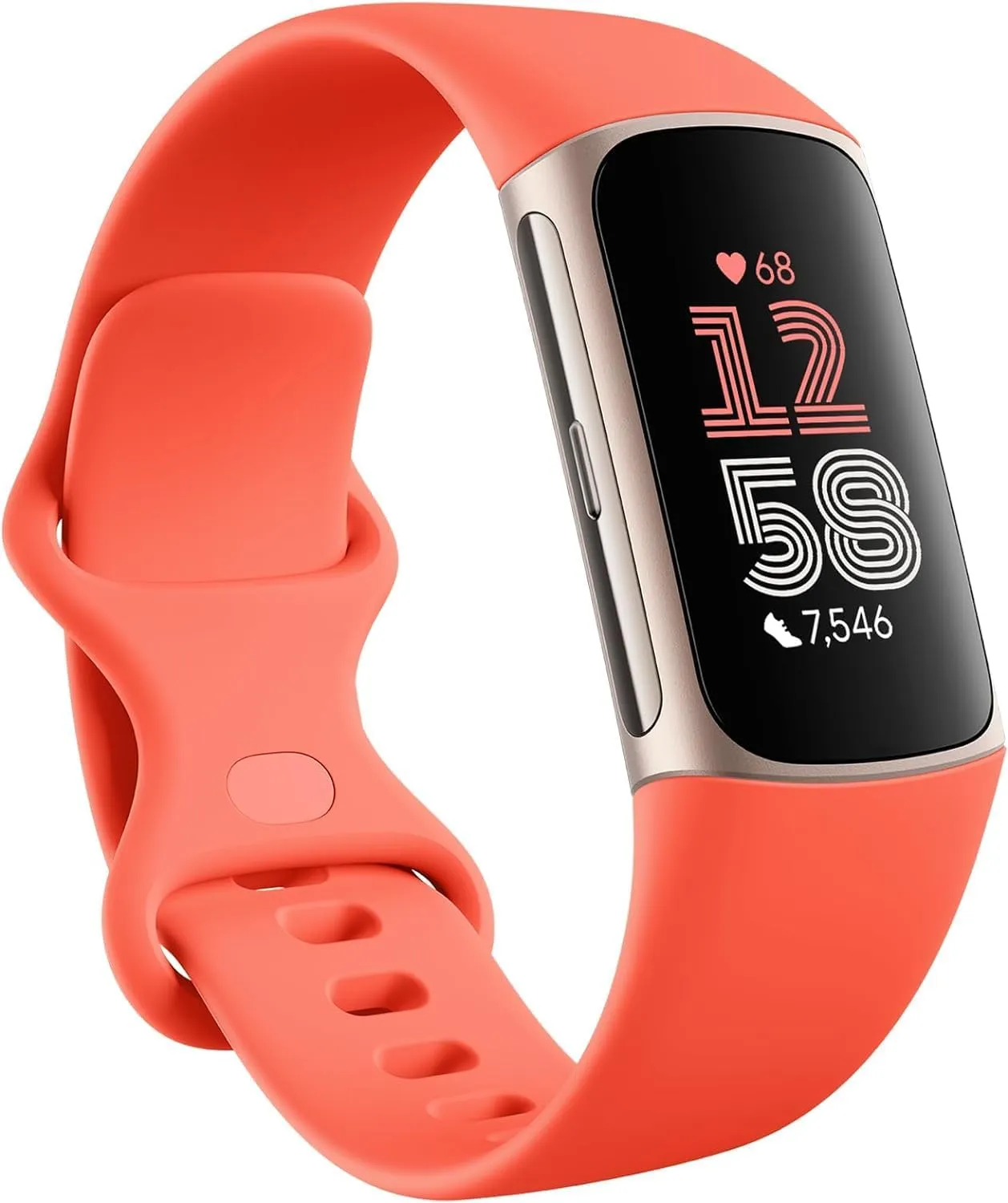 Fitbit Charge 6 Fitness Tracker Smartwatch with Heart Rate, GPS, Health Tools - Fit Bit Smart Watch for Men and Women, Gold Case w/Coral Bundle with Cleaning Cloth and Charger