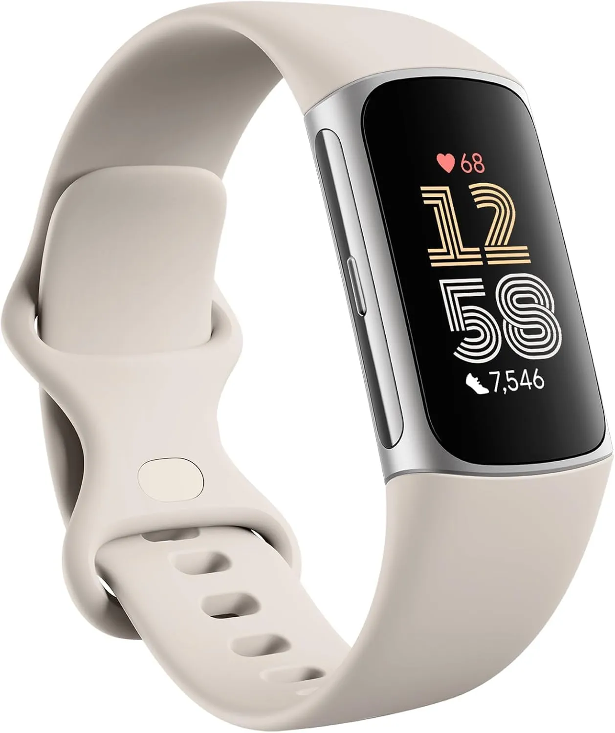 Fitbit Charge 6 Fitness Tracker Smartwatch with Heart Rate, GPS, Health Tools - Fit Bit Smart Watch for Men and Women - Porcelain/Silver Bundle with Cleaning Cloth and Charger