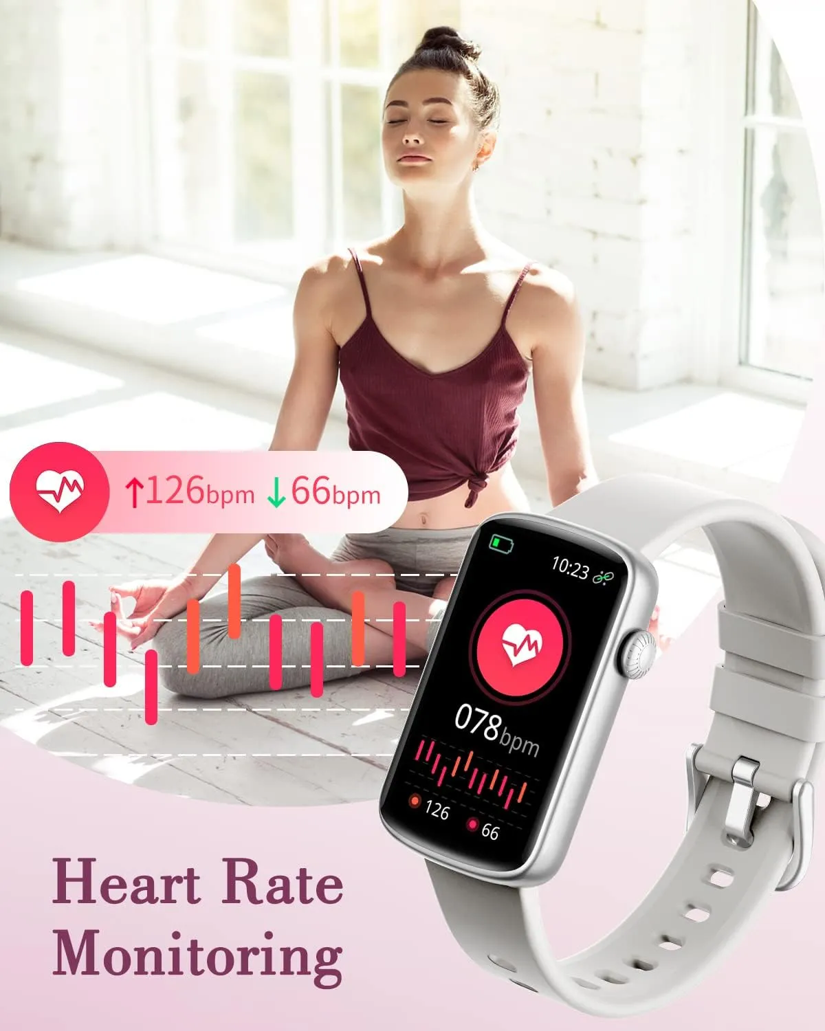 Fitness Watches for Women, LYNN2 Fitness Tracker with Heart Rate Monitor Blood Oxygen/Sleep Tracker Pedometer, Slim Step Tracker Watch for iOS/Android Phones Waterproof Gray
