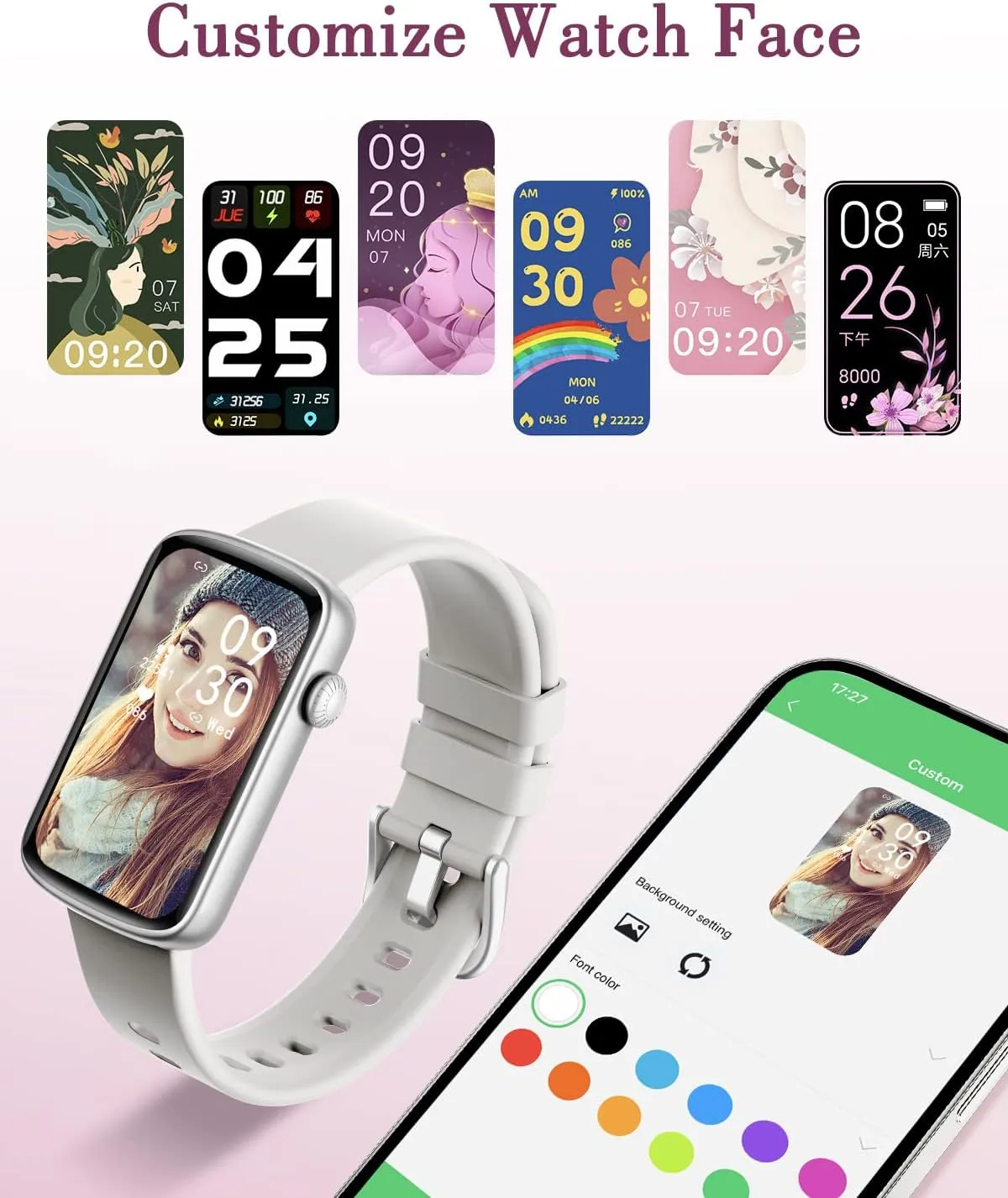 Fitness Watches for Women, LYNN2 Fitness Tracker with Heart Rate Monitor Blood Oxygen/Sleep Tracker Pedometer, Slim Step Tracker Watch for iOS/Android Phones Waterproof Gray