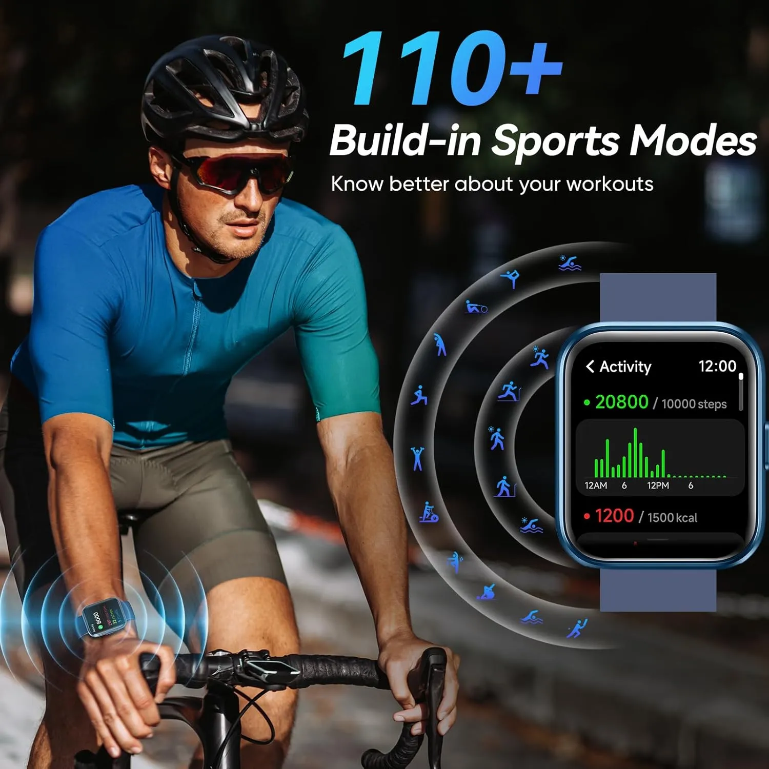 Fitpolo Smart Watches for Men/Women, 1.8'' Alexa Built-in Fitness Tracker Watch with Bluetooth Calls, IP68 Waterproof, Heart Rate/Sleep/SpO2/Stress Monitor, 110 Sport Modes for Android & iPhone