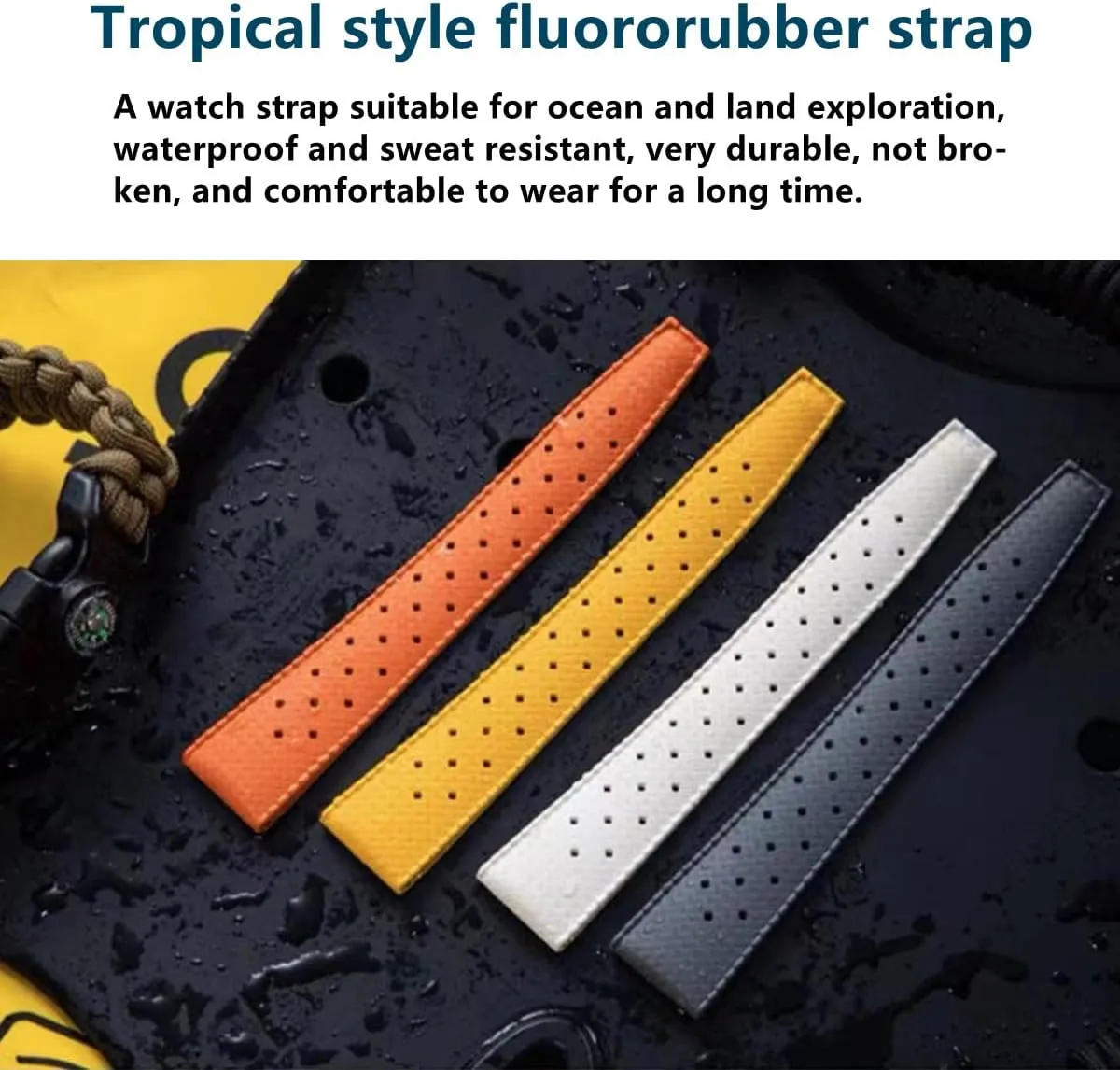 FKM Rubber Watch Bands Quick Release Tropical Style Fluororubber 18mm 20mm 22mm Replacement Soft Breathable Durable FKM Rubber Sport Diving Watchbands Straps for Omega X Swatch X Blancpain