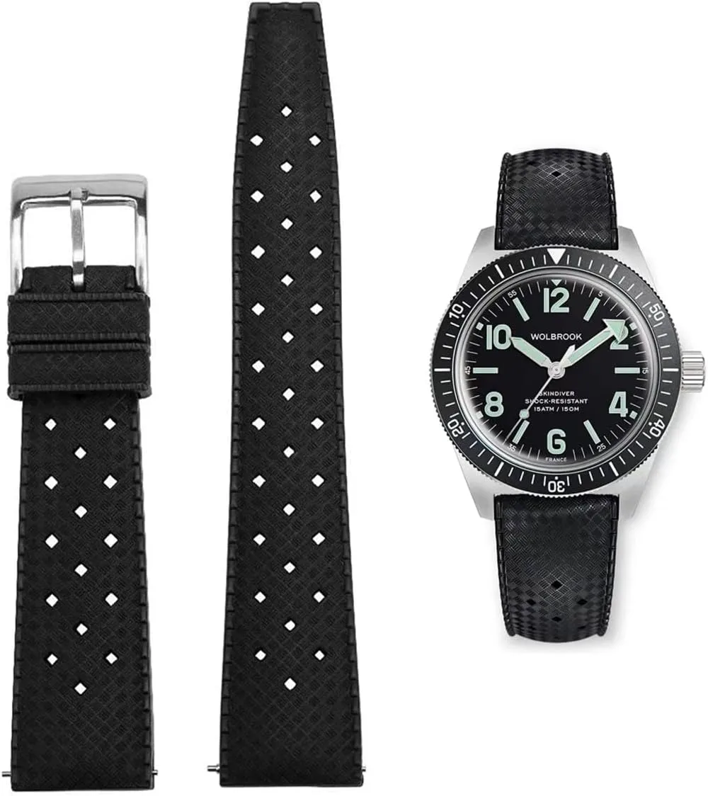 FKM Rubber Watch Bands Quick Release Tropical Style Fluororubber 18mm 20mm 22mm Replacement Soft Breathable Durable FKM Rubber Sport Diving Watchbands Straps for Omega X Swatch X Blancpain