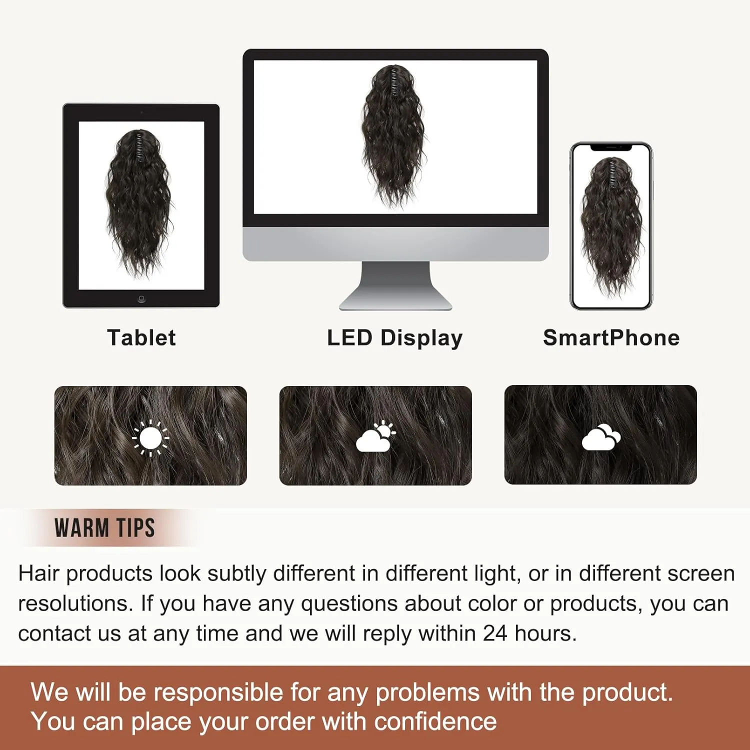 FLUFYMOOZ Ponytail Extension, 18 Inch Claw Clip Ponytail Extension, Wavy Curly Claw Clip in Ponytail Hair Extensions, Natural Fake Ponytail Synthetic Hairpiece for Women (Black Brown)