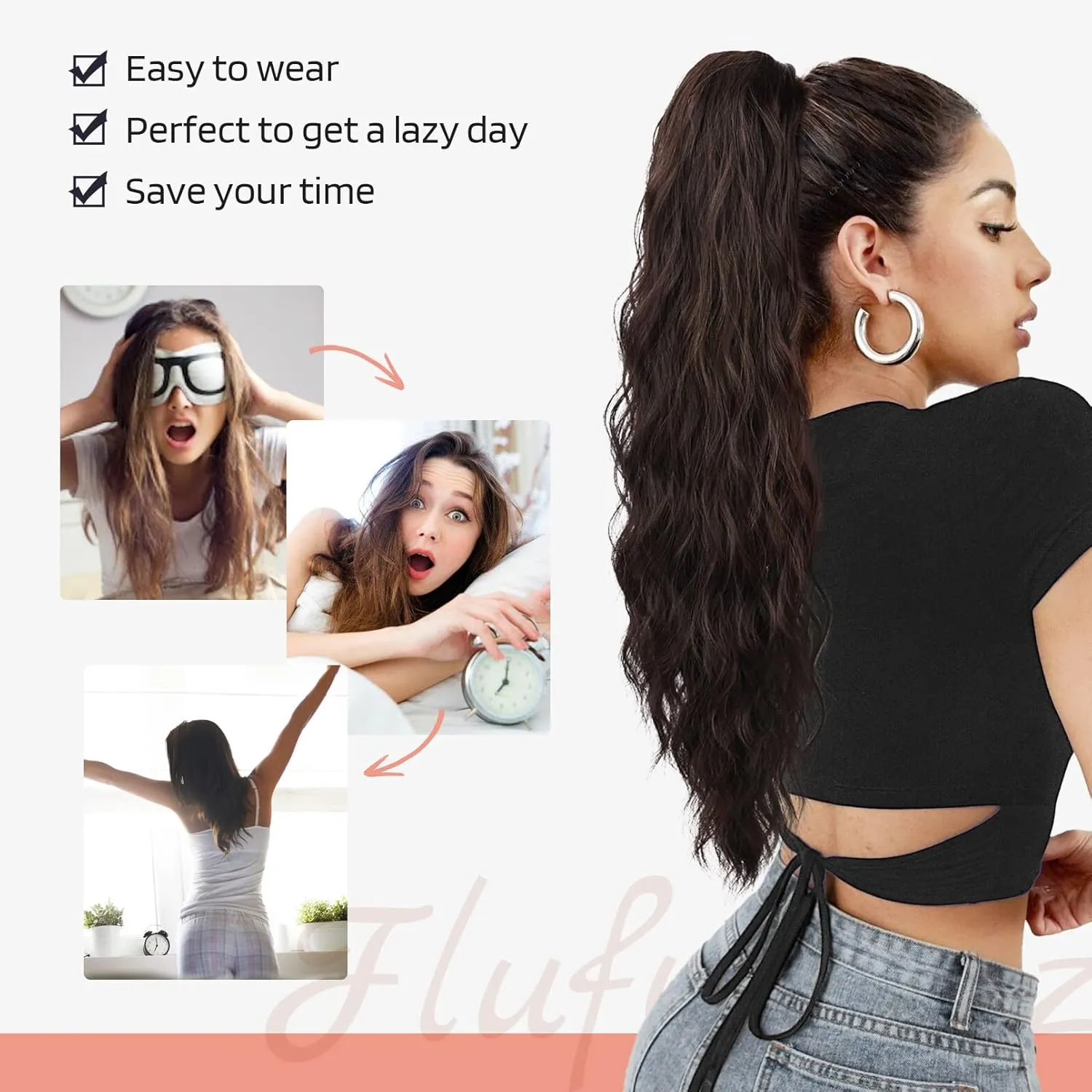 Flufymooz Ponytail Extension, 22 Inch Drawstring Ponytail Hair Extensions for Women， Long Curly Wavy Pony Tail Natural Wavy Synthetic Hairpiece for Women Daily Use party (22 Inch Cool Blonde)