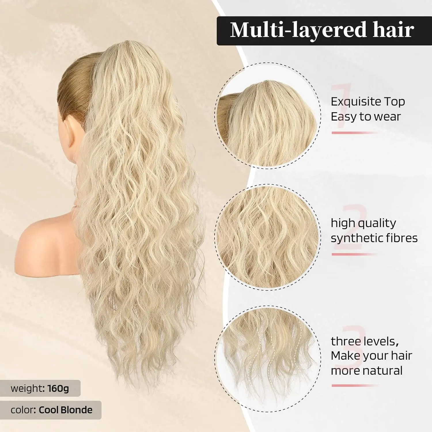 Flufymooz Ponytail Extension, 22 Inch Drawstring Ponytail Hair Extensions for Women， Long Curly Wavy Pony Tail Natural Wavy Synthetic Hairpiece for Women Daily Use party (22 Inch Cool Blonde)