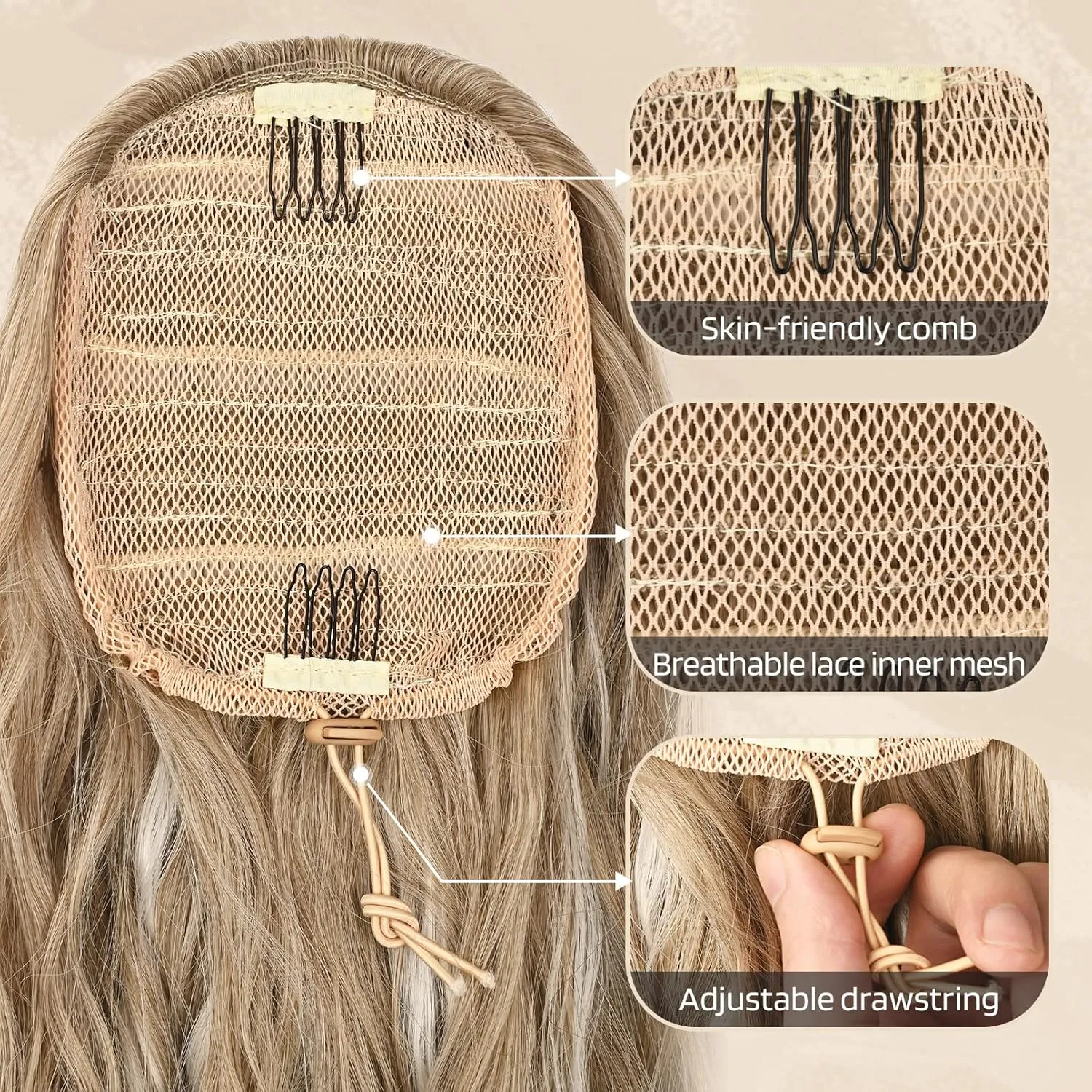 Flufymooz Ponytail Extension, 26 Inch Drawstring Ponytail Hair Extensions for Women， Long Curly Wavy Pony Tail Natural Wavy Synthetic Hairpiece for Women Daily Use party (26 Inch Cool Blonde)