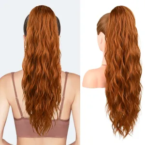 Flufymooz Ponytail Extension, 26 Inch Drawstring Ponytail Hair Extensions for Women， Long Curly Wavy Pony Tail Natural Wavy Synthetic Hairpiece for Women Daily Use party (26 Inch Copper Red)