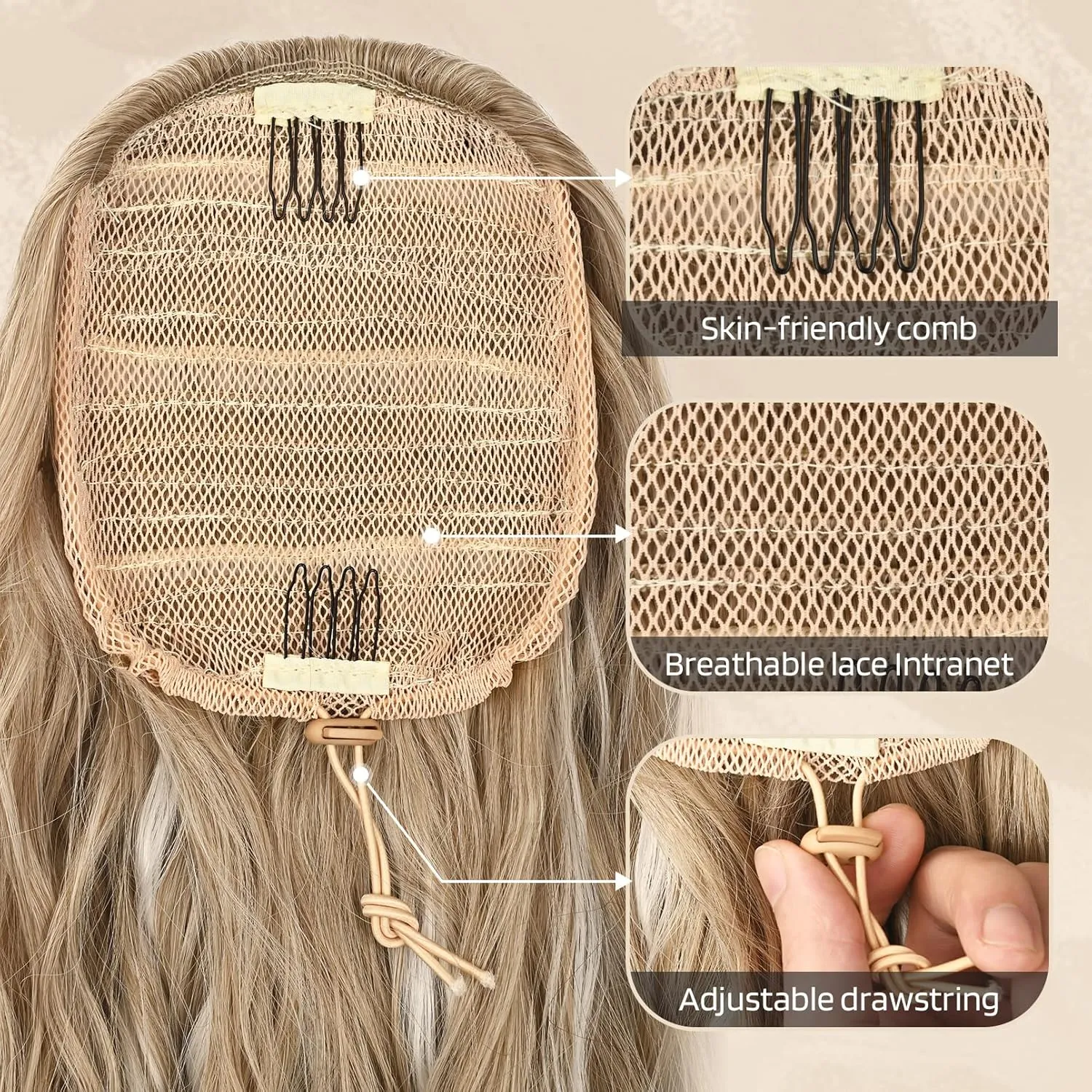 FLUFYMOOZ Ponytail Extension, 26 Inch Drawstring Ponytail Hair Extensions for Women， Long Curly Wavy Ponytail Natural Synthetic Hairpiece for Women (26" Deep Brown with Dirty Blonde)
