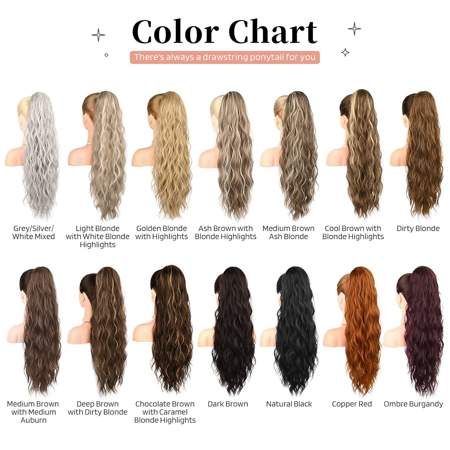 FLUFYMOOZ Ponytail Extension, 26 Inch Drawstring Ponytail Hair Extensions for Women， Long Curly Wavy Ponytail Natural Synthetic Hairpiece for Women (26" Deep Brown with Dirty Blonde)