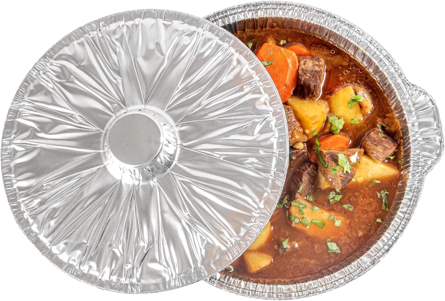 Foil Lux 3.5 Quart Pans And Lids, 10 Disposable Pots With Lids - Oven-Ready, Stove Compatible, Aluminum Foil Baking Pans, Freezable, For Outdoor Camping, Vacation, Picnic, And More - Restaurantware