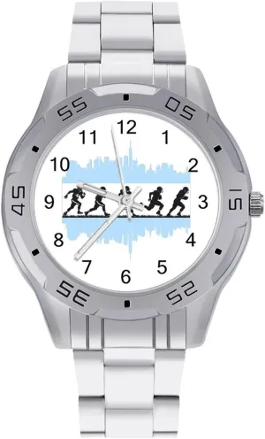 Football Players and Chicago Flag Simple Stainless Steel Band Business Watch Dress Wrist Unique Luxury Work Casual Waterproof Watches