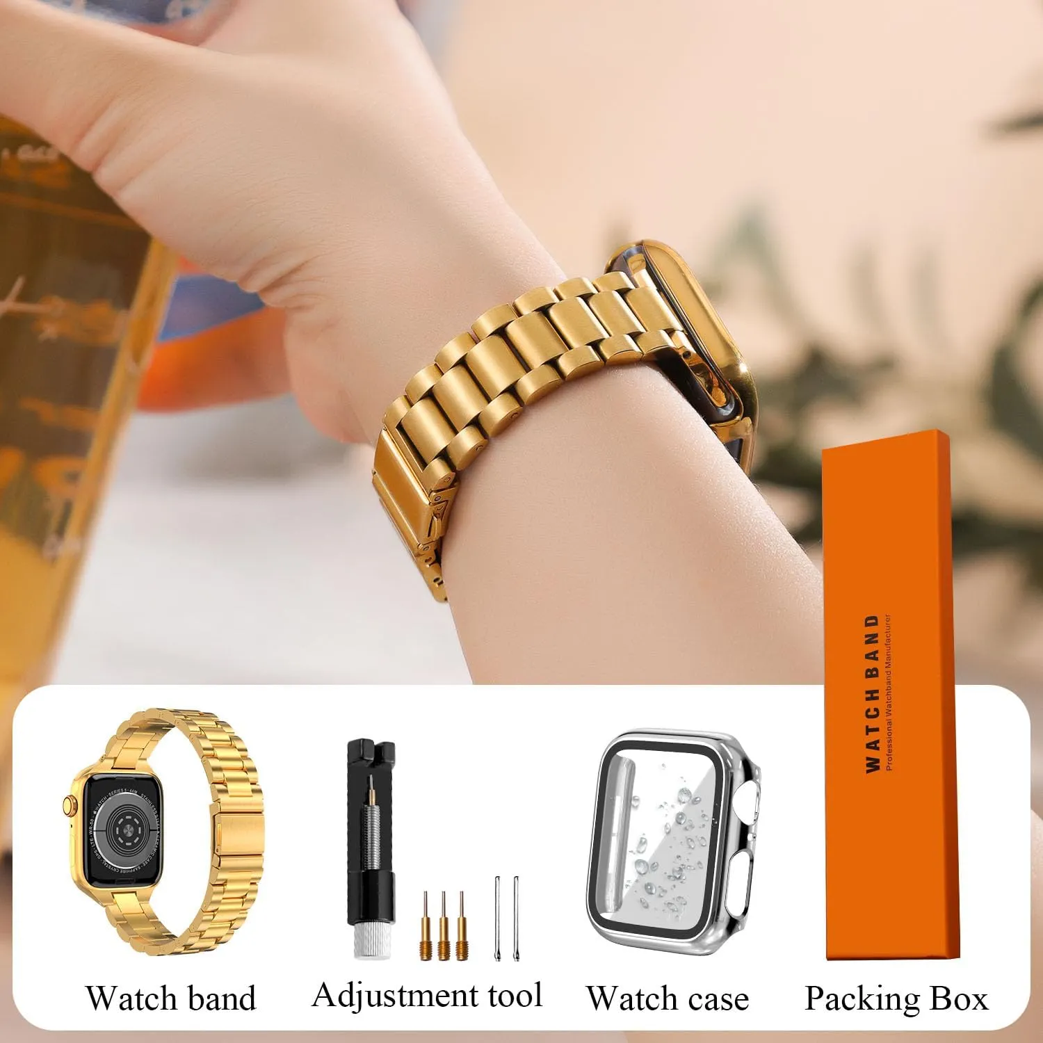 for Apple Watch Band Women 38mm 40mm 41mmm 42mm 44mm 45mm with Face Cover, Metal Stainless Steel for iwatch Band Series 9 8 7 6 5 4 3 2 1 SE.