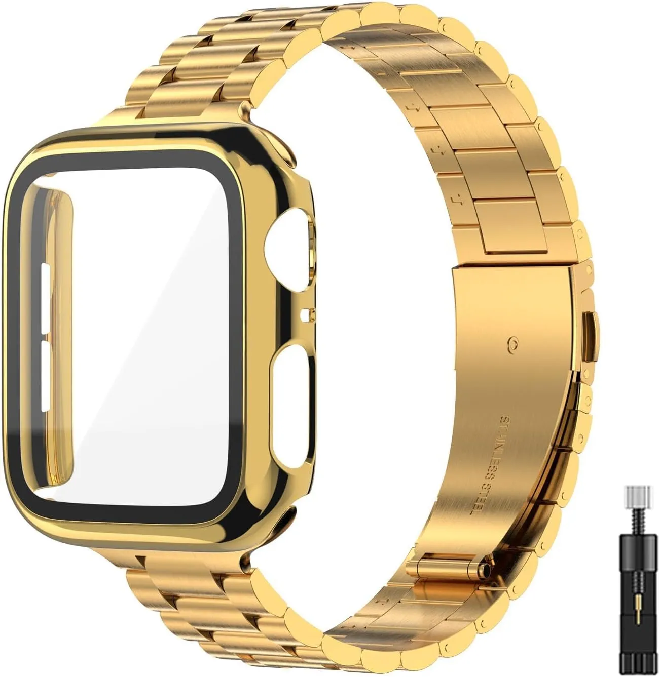 for Apple Watch Band Women 38mm 40mm 41mmm 42mm 44mm 45mm with Face Cover, Metal Stainless Steel for iwatch Band Series 9 8 7 6 5 4 3 2 1 SE.
