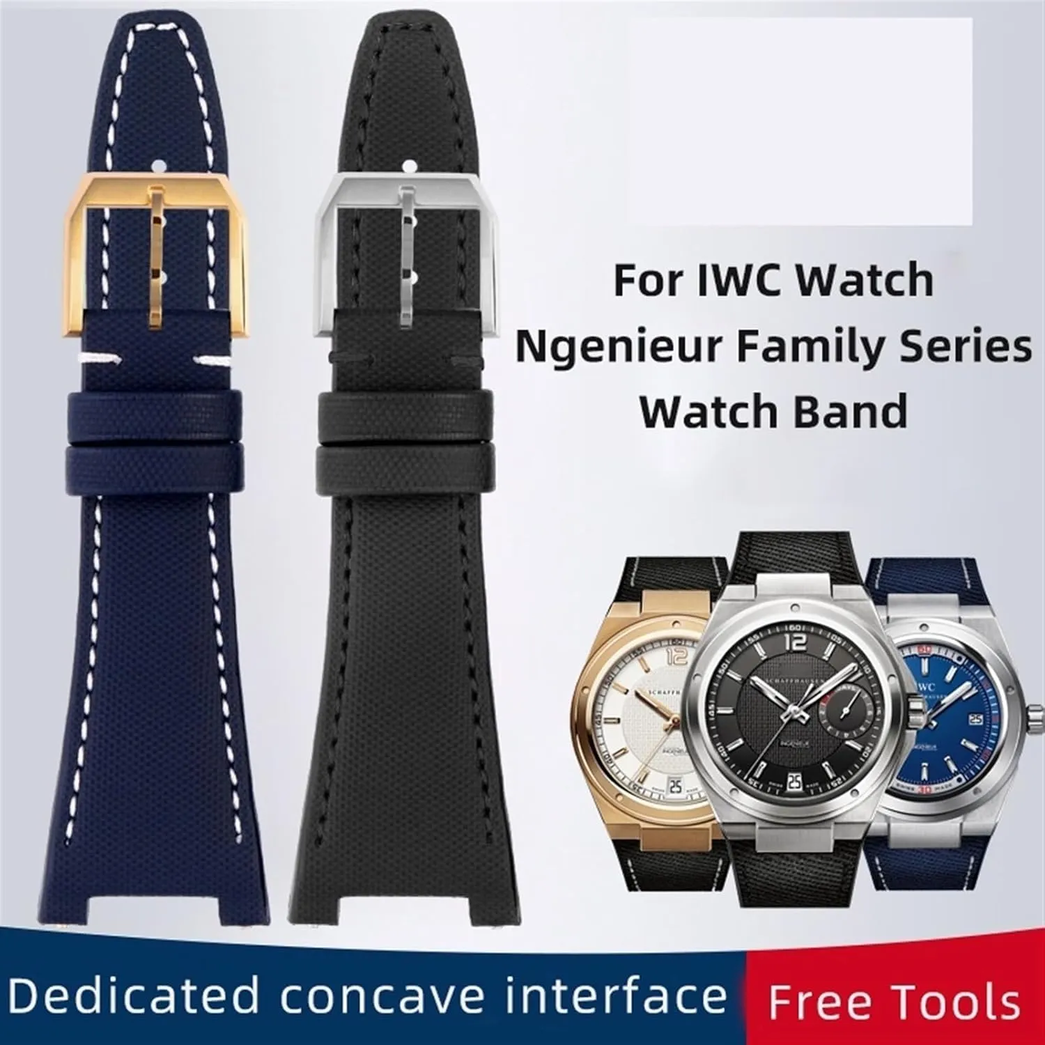 For IWC Ingenieur Family IW500501 IW378507 Watch Strap Concave Interface Bracelet Waterproof Cowhide Bottom Nylon Watchbands