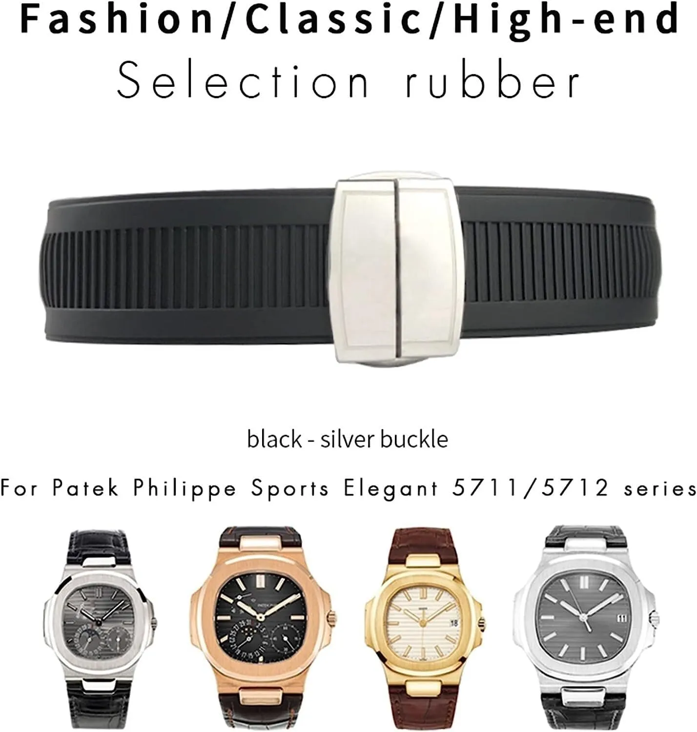 For PATEK PHILIPPE Notch Shape Rubber Silicone Watch Strap Waterproof Watch Bands Nautilus Men