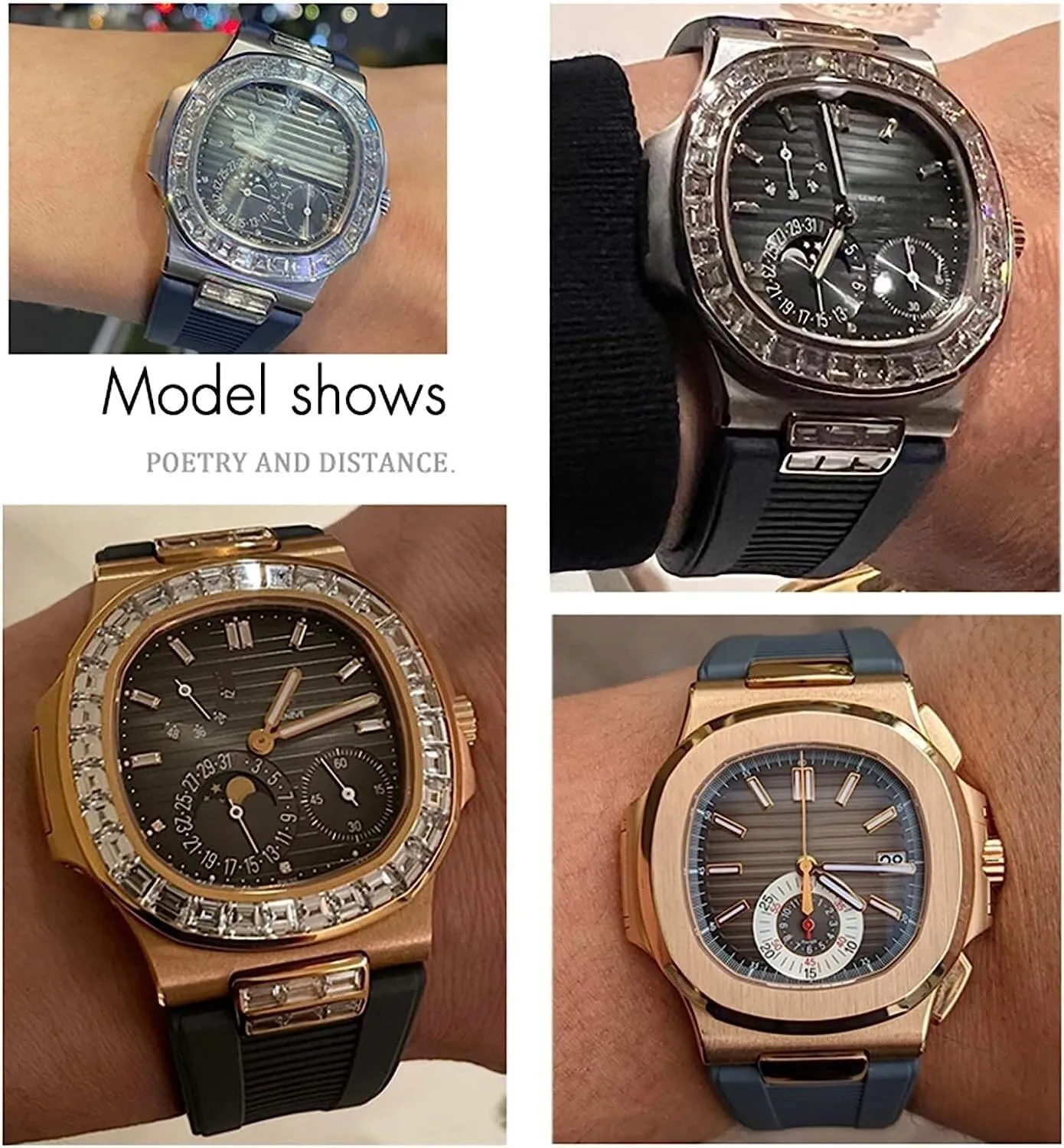 For PATEK PHILIPPE Notch Shape Rubber Silicone Watch Strap Waterproof Watch Bands Nautilus Men