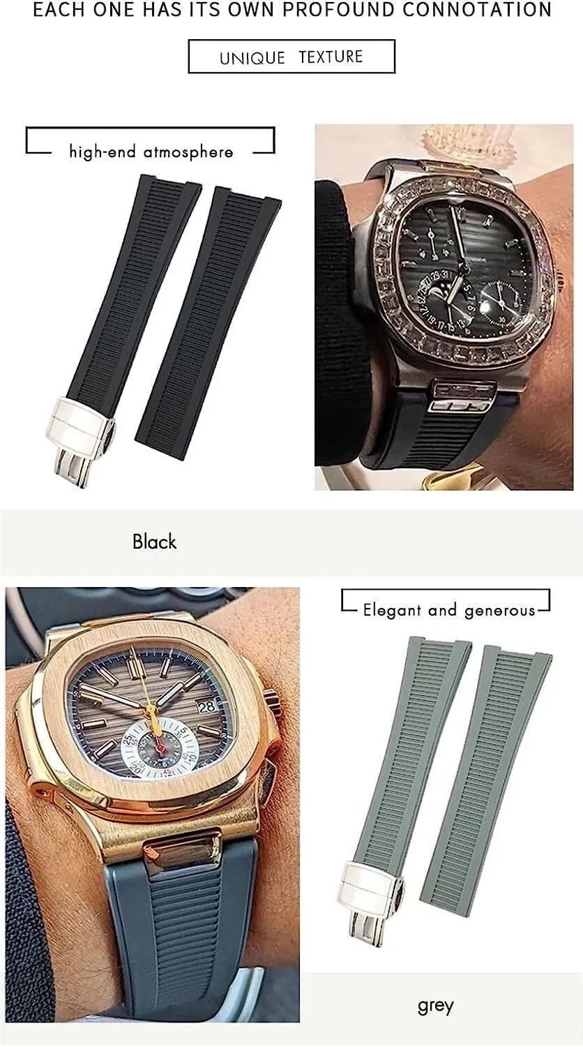 For PATEK PHILIPPE Notch Shape Rubber Silicone Watch Strap Waterproof Watch Bands Nautilus Men