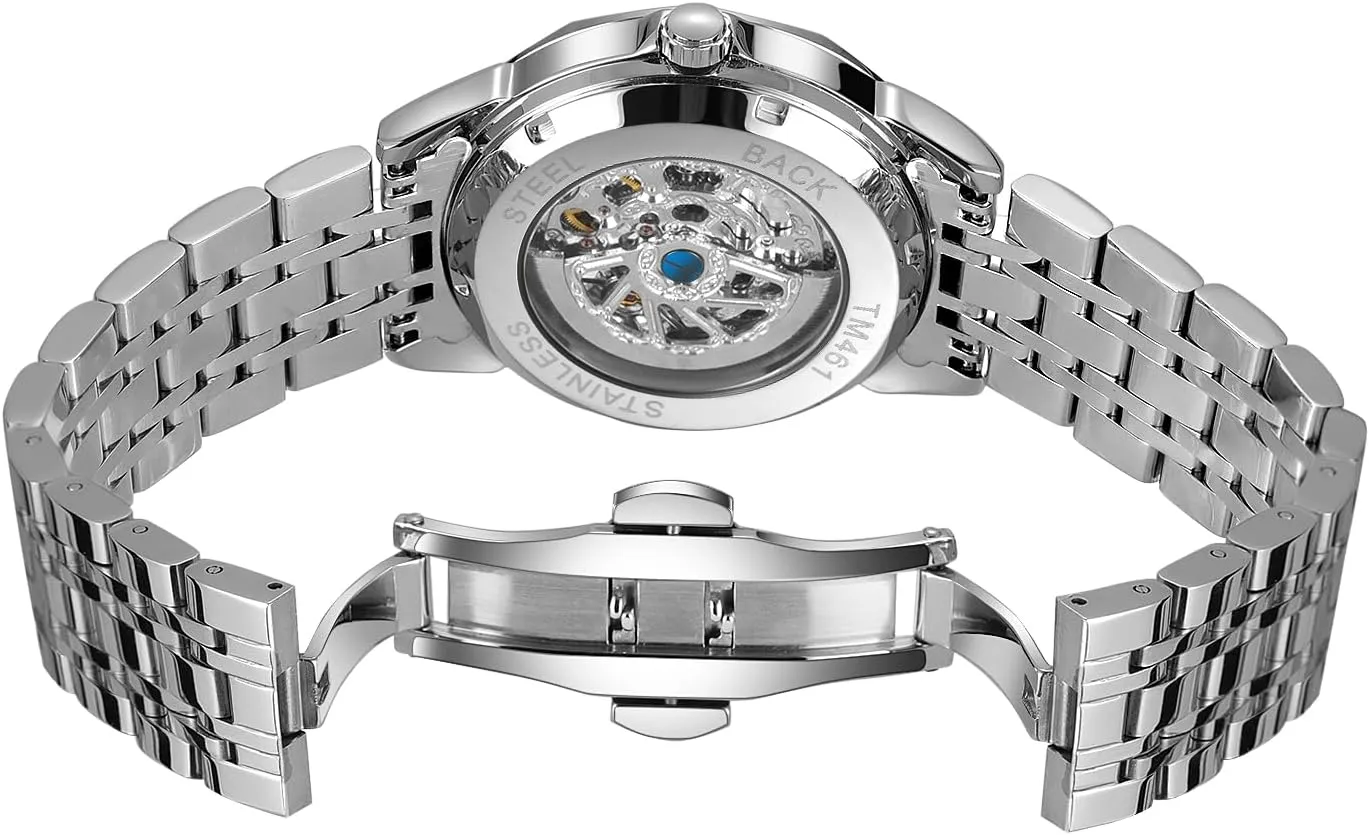 FORSINING Luxury Diamond Cut Design Case Automatic Mechanical Watch Fashion Diamond Studded Dial Skeleton Watch Tourbillon Casual Men Watch Date Day Ceremonial Dress Watch for Men