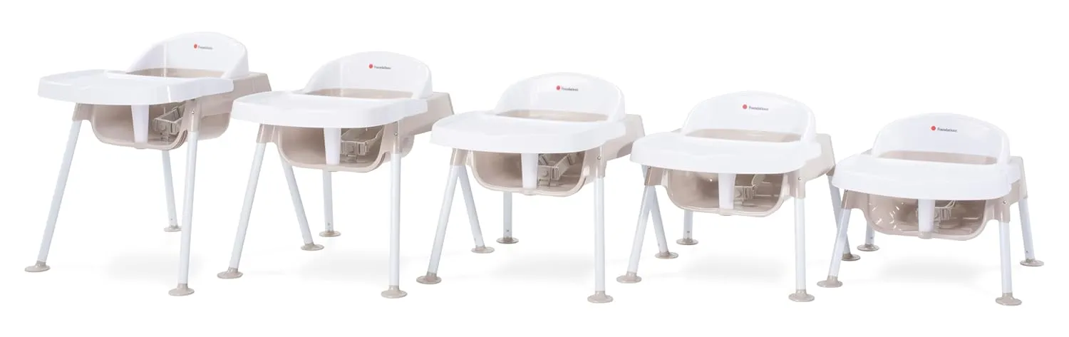 Foundations Secure Sitter Feeding Chairs 3-Pack, No-Tip Feet, 3-Point Adjustable Harness, Removable Tray, Stackable Feeding Chairs (13 inch)