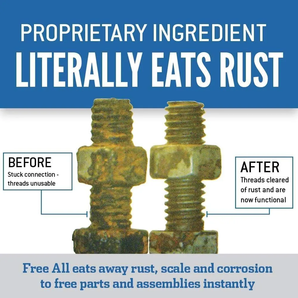 Free All Deep Penetrating Oil Rust Remover, Loosen Rusty Nuts & Bolts, Screws, Clamps, Pipes, 11 oz. Aerosol, 12 Pack