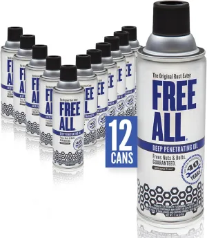 Free All Deep Penetrating Oil Rust Remover, Loosen Rusty Nuts & Bolts, Screws, Clamps, Pipes, 11 oz. Aerosol, 12 Pack