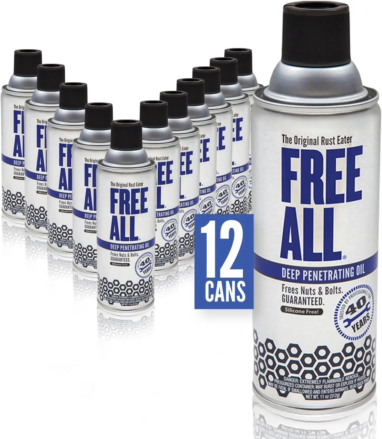 Free All Deep Penetrating Oil Rust Remover, Loosen Rusty Nuts & Bolts, Screws, Clamps, Pipes, 11 oz. Aerosol, 12 Pack