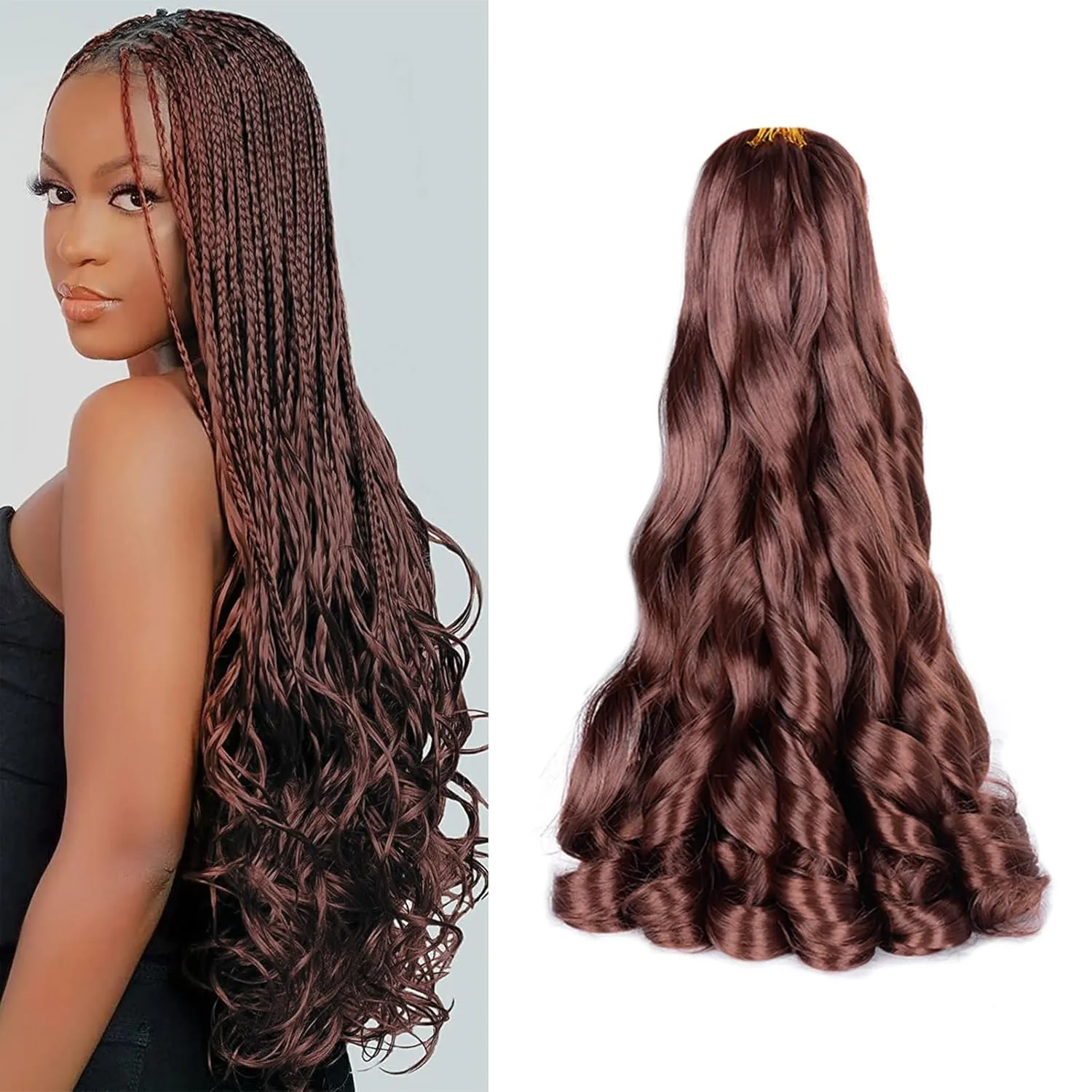 French Curl Braiding Hair 16 Inch Curly Braiding Hair Pre Stretched 75g/pack 33# French Curl Crochet Braids Synthetic Bouncy Crochet Hair Curly Ends for Women Hair Extensions (16inch,8 packs,33#)