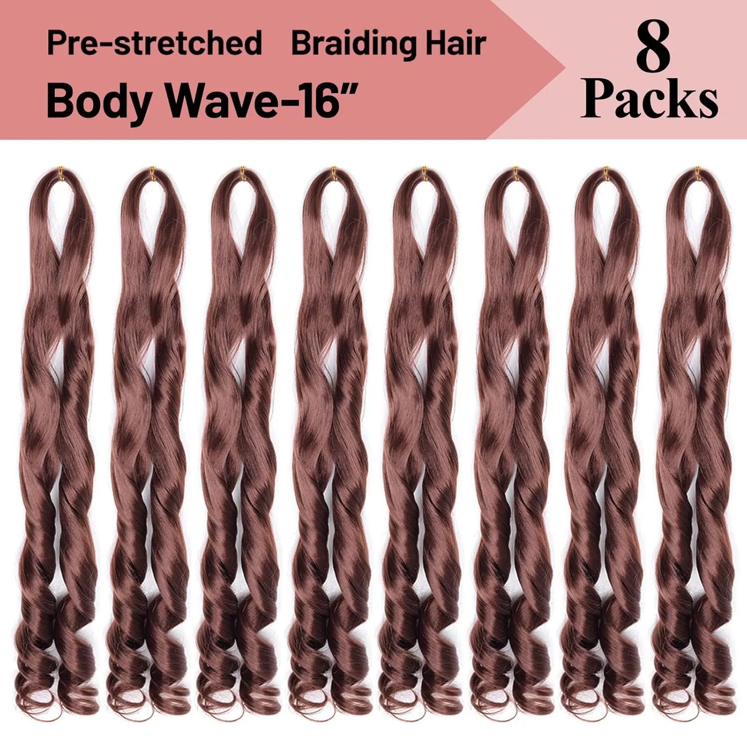 French Curl Braiding Hair 16 Inch Curly Braiding Hair Pre Stretched 75g/pack 33# French Curl Crochet Braids Synthetic Bouncy Crochet Hair Curly Ends for Women Hair Extensions (16inch,8 packs,33#)