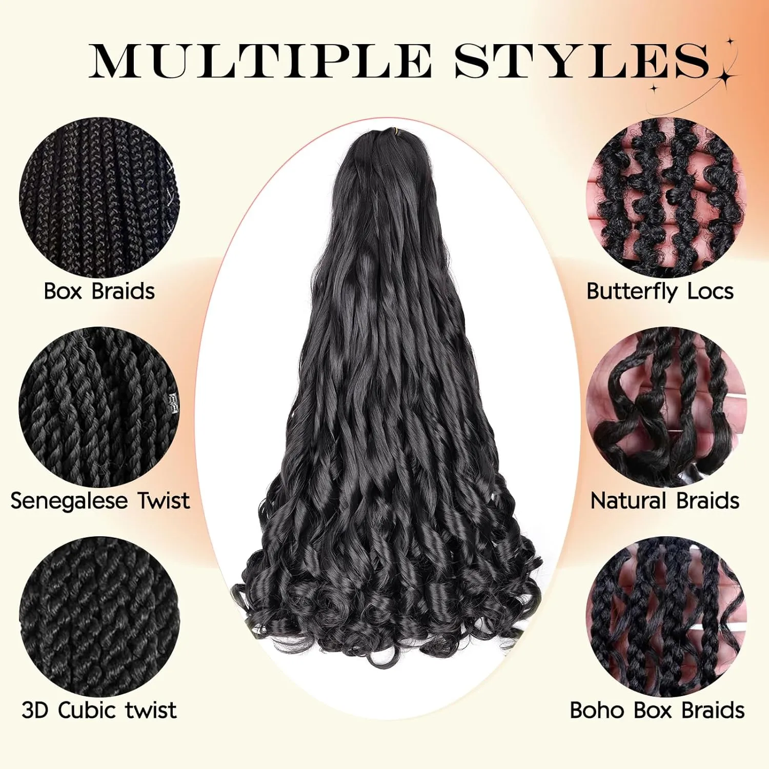 French Curl Braiding Hair 22 Inch 75g/Pack Crochet Hair for Black Women 8 Packs Black Loose Wavy Pre Stretched Braiding Hair Synthetic Hair Extensions (22 Inch,8 Packs,1B)