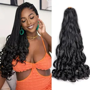 French Curl Braiding Hair 22 Inch 75g/Pack Crochet Hair for Black Women 8 Packs Black Loose Wavy Pre Stretched Braiding Hair Synthetic Hair Extensions (22 Inch,8 Packs,1B)