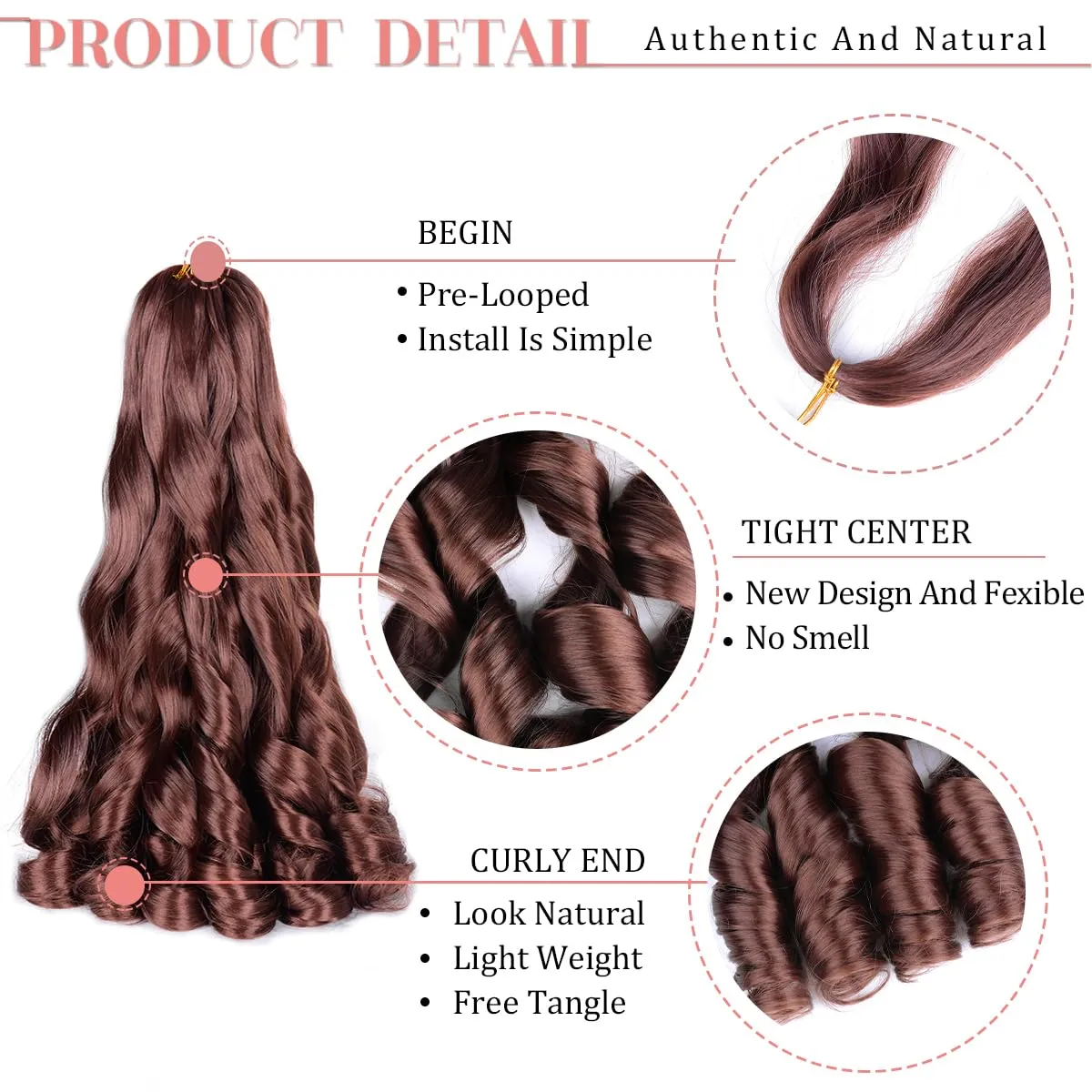 French Curls Braiding Hair 33# Synthetic Bouncy Braiding Hair Extensions 75g/pack French Curly Crochet Hair Extensions 24inch(24 Inch,8 Packs,33#)