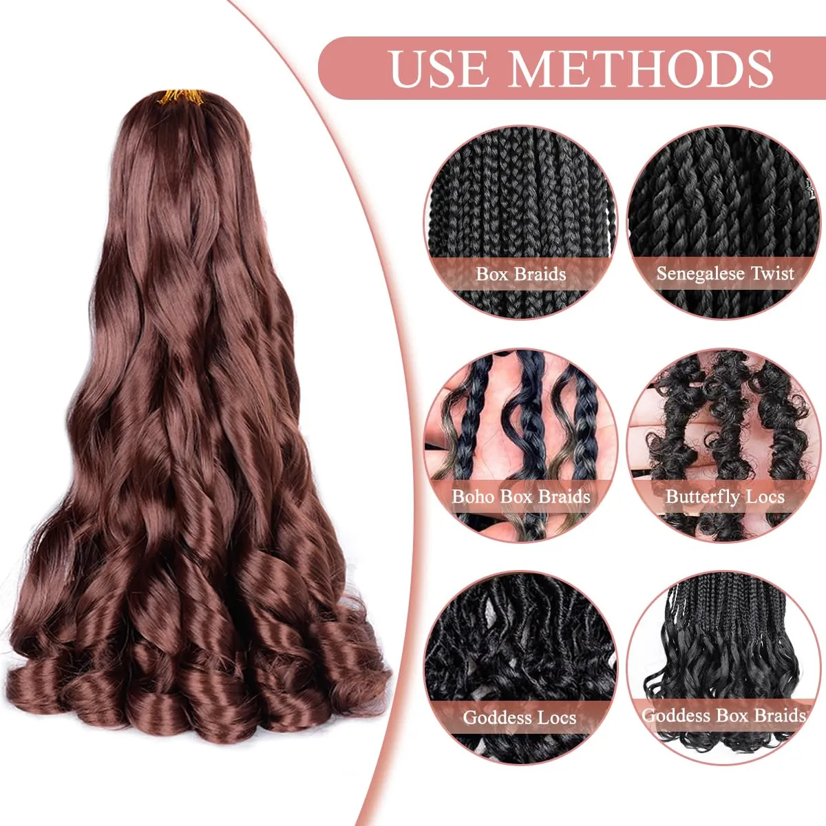 French Curls Braiding Hair 33# Synthetic Bouncy Braiding Hair Extensions 75g/pack French Curly Crochet Hair Extensions 24inch(24 Inch,8 Packs,33#)