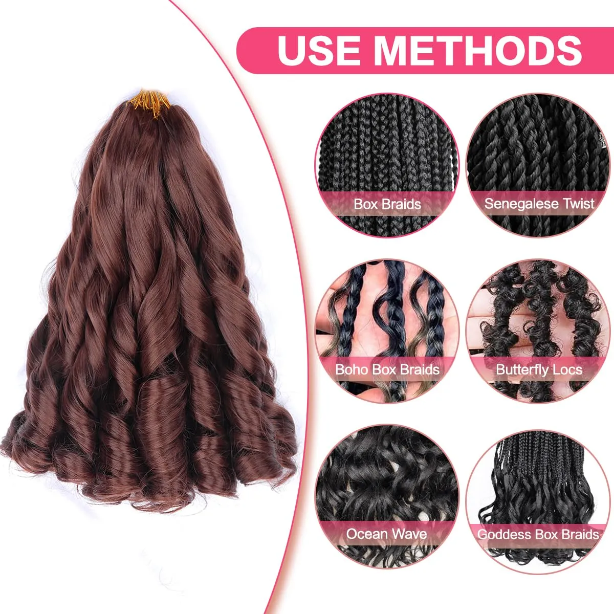French Curly Braiding Hair 12 Inch 8 Packs Pre-Stretched Synthetic Loose Wavy Extensions 50g/Pack (12 Inch, 8 Packs, 33#)