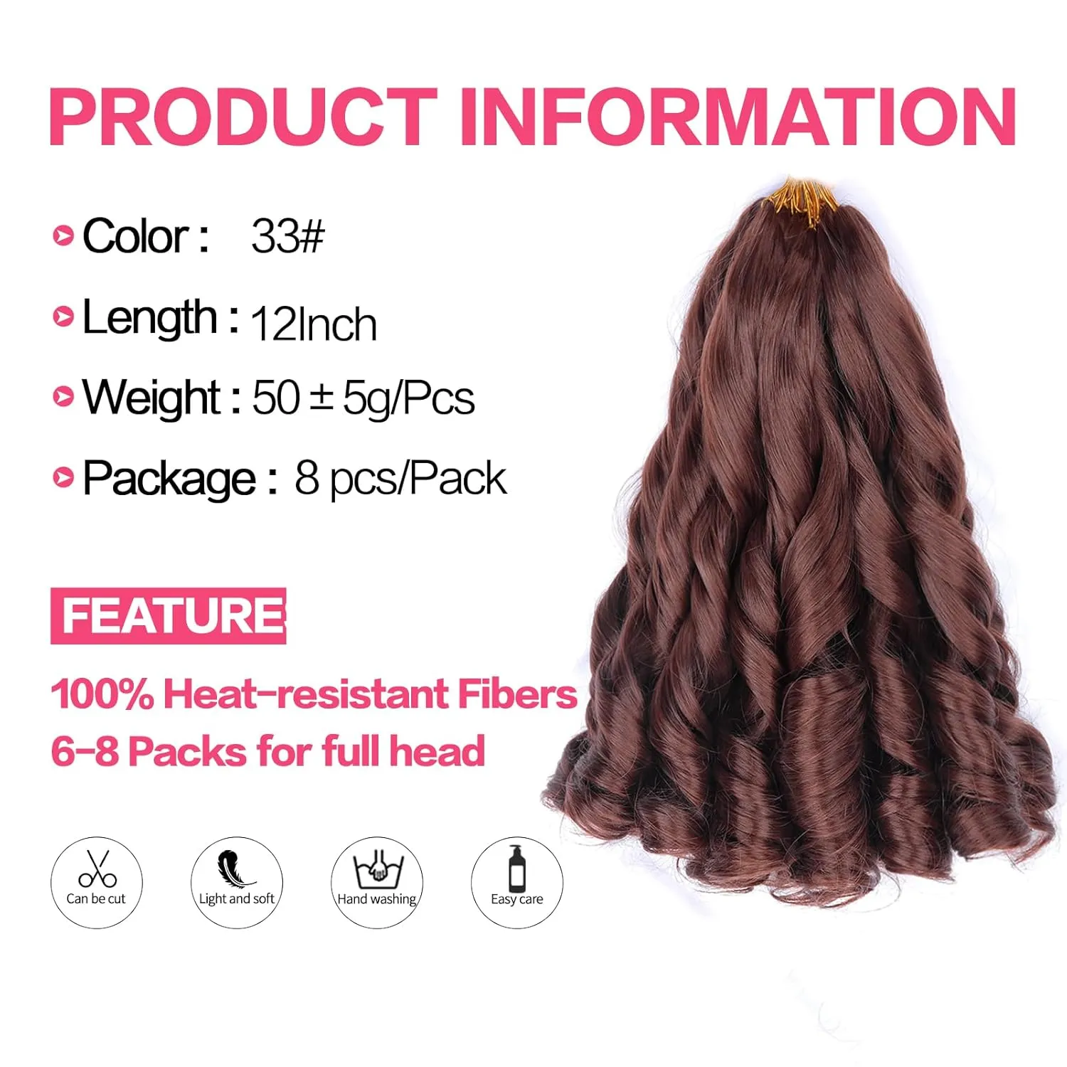 French Curly Braiding Hair 12 Inch 8 Packs Pre-Stretched Synthetic Loose Wavy Extensions 50g/Pack (12 Inch, 8 Packs, 33#)