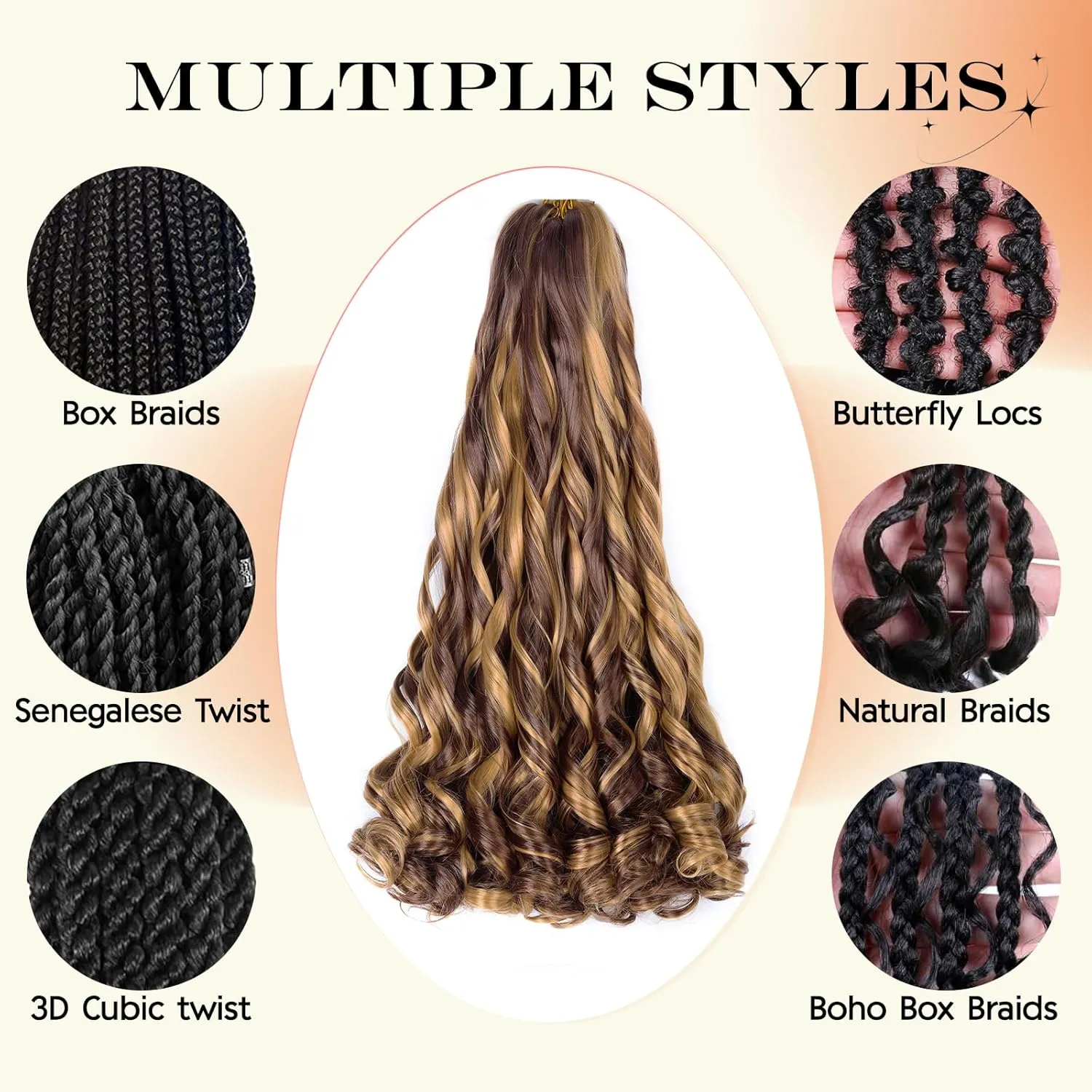 French Curly Braiding Hair 22 Inch Loose Wavy 8 Packs Bouncy Braiding Hair Extensions 75g/Pack Synthetic French Curl Crochet Hair for Black Women (22 Inch,8 Packs,27/33)