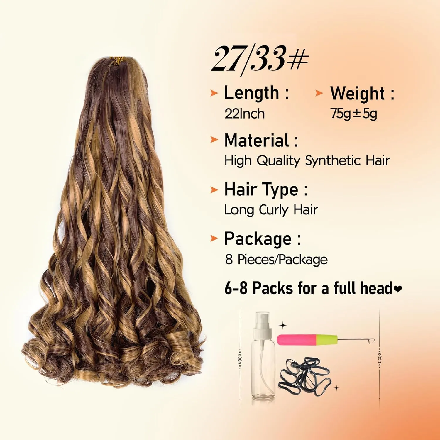 French Curly Braiding Hair 22 Inch Loose Wavy 8 Packs Bouncy Braiding Hair Extensions 75g/Pack Synthetic French Curl Crochet Hair for Black Women (22 Inch,8 Packs,27/33)